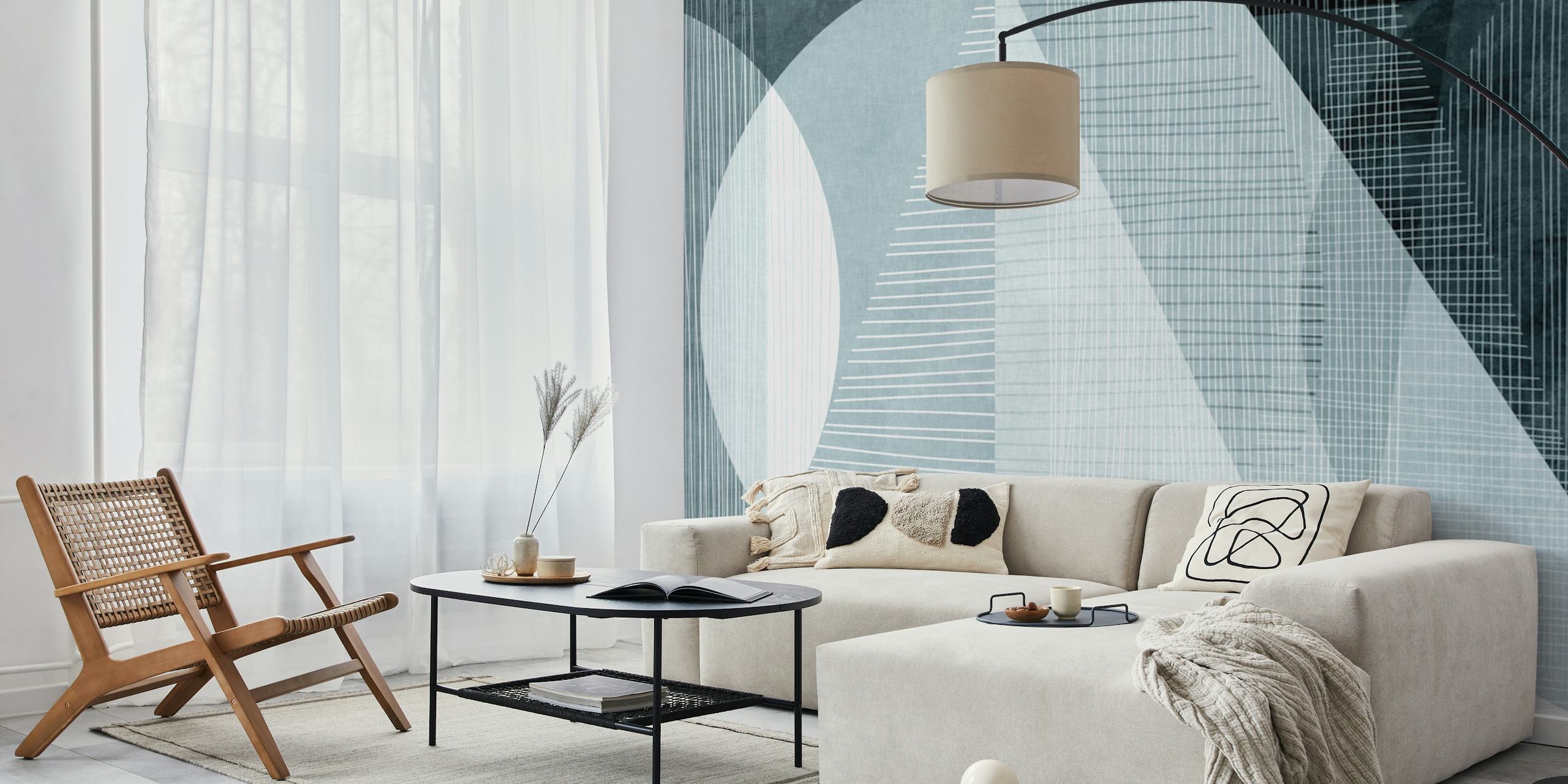 Geometric lines and shapes in black and white wallpaper