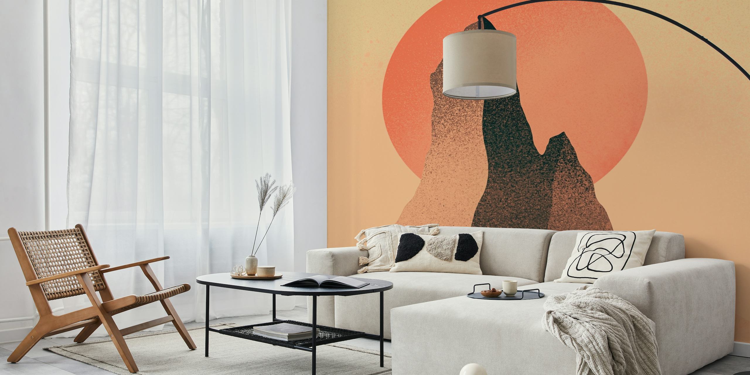 Sand Dust Peak wall mural with warm hues and serene desert mountain landscape