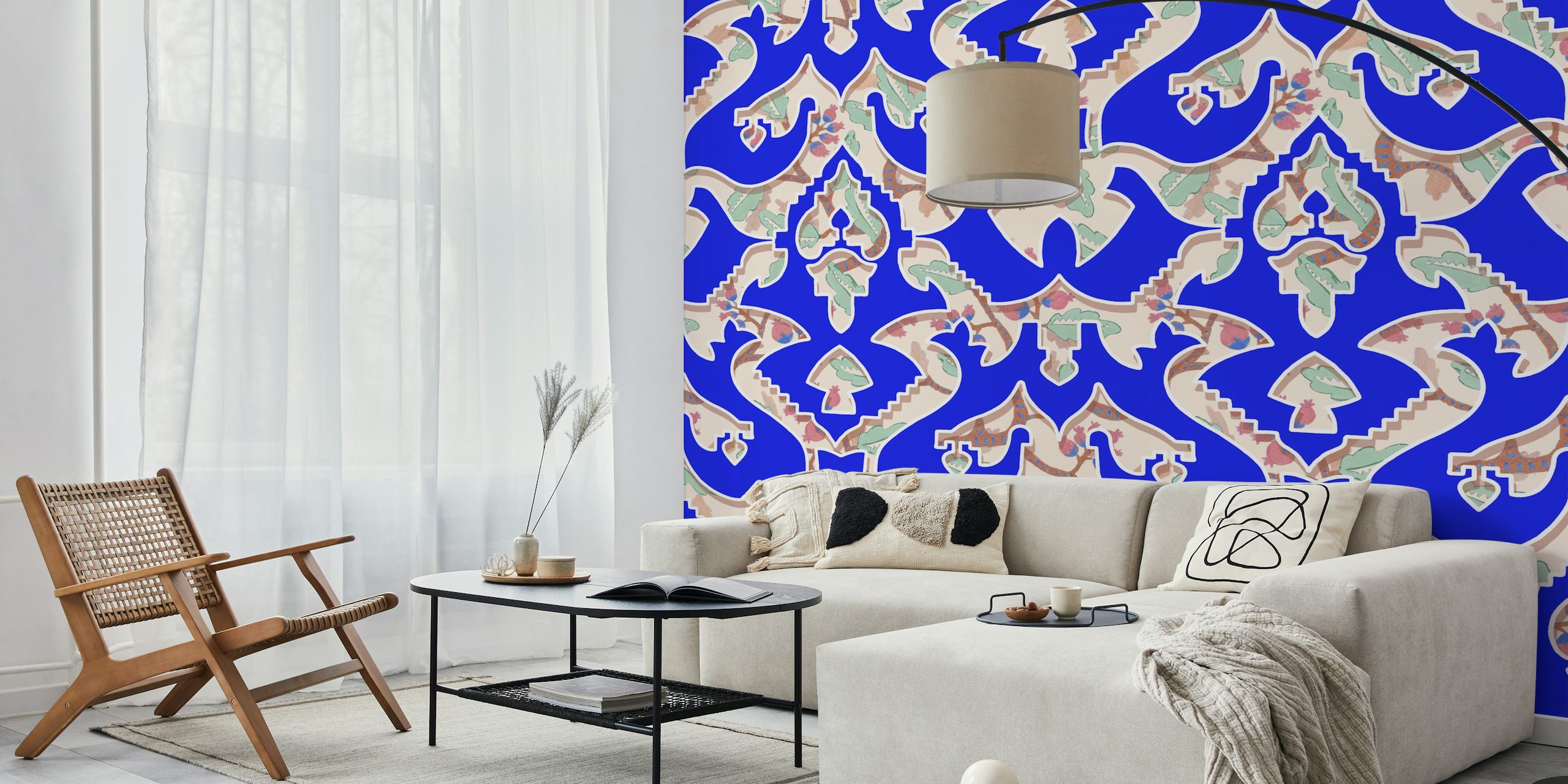 Blue floral pattern design wallpaper with intricate details