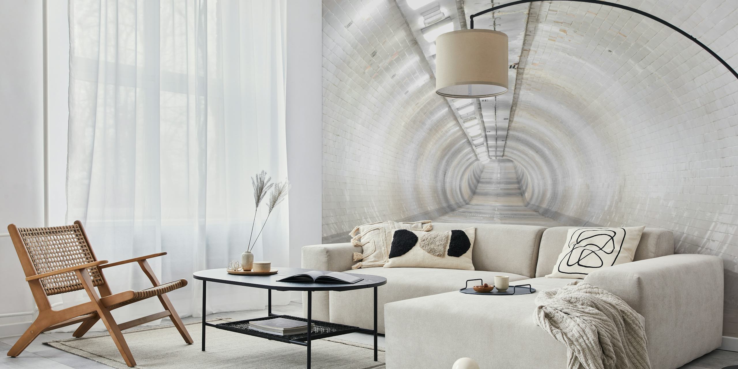 Abstract urban tunnel design featuring gray tones and a modern style wallpaper