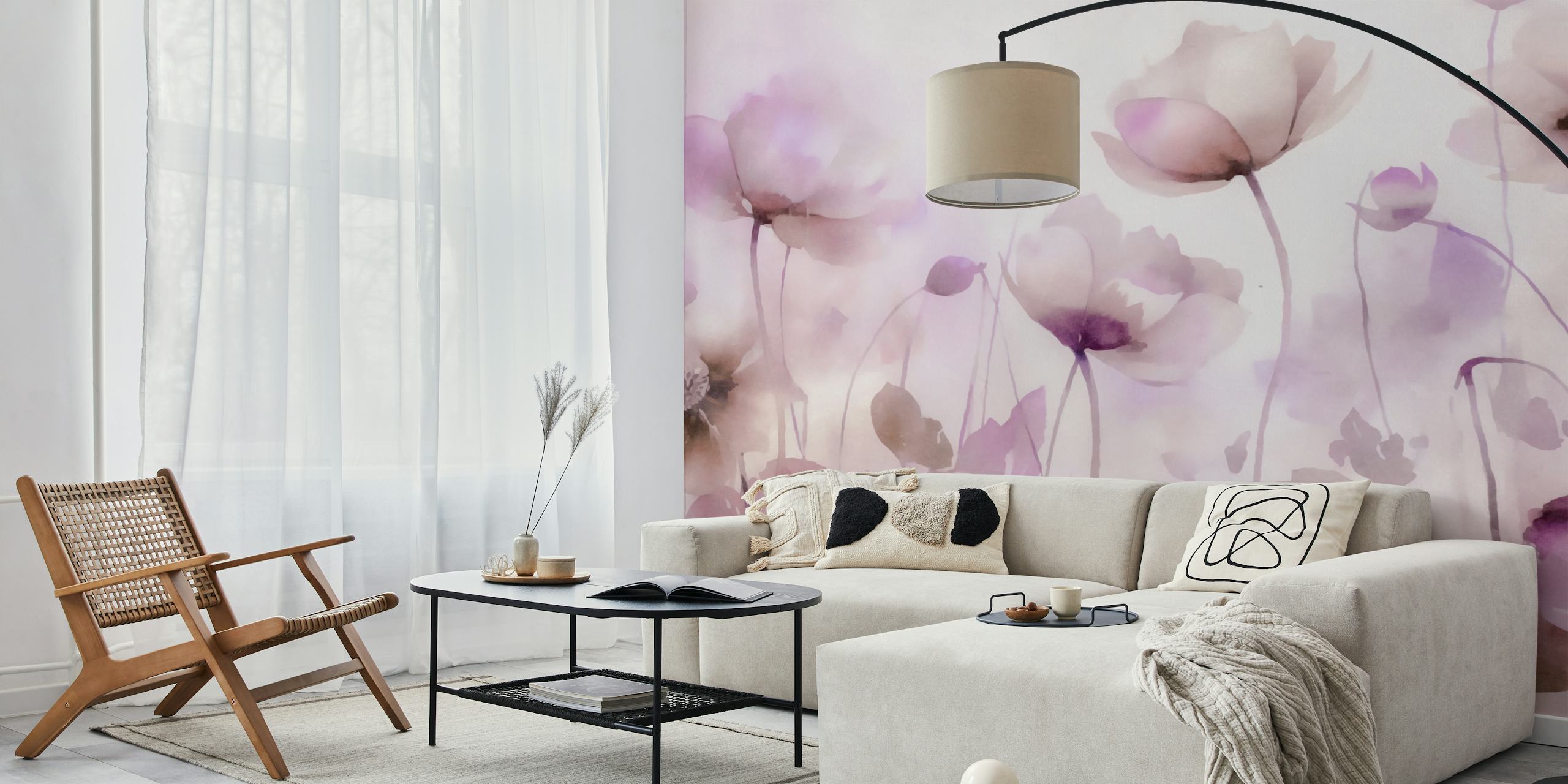 Ethereal Meadow Watercolor Flowers ταπετσαρία σε ένα δωμάτιο