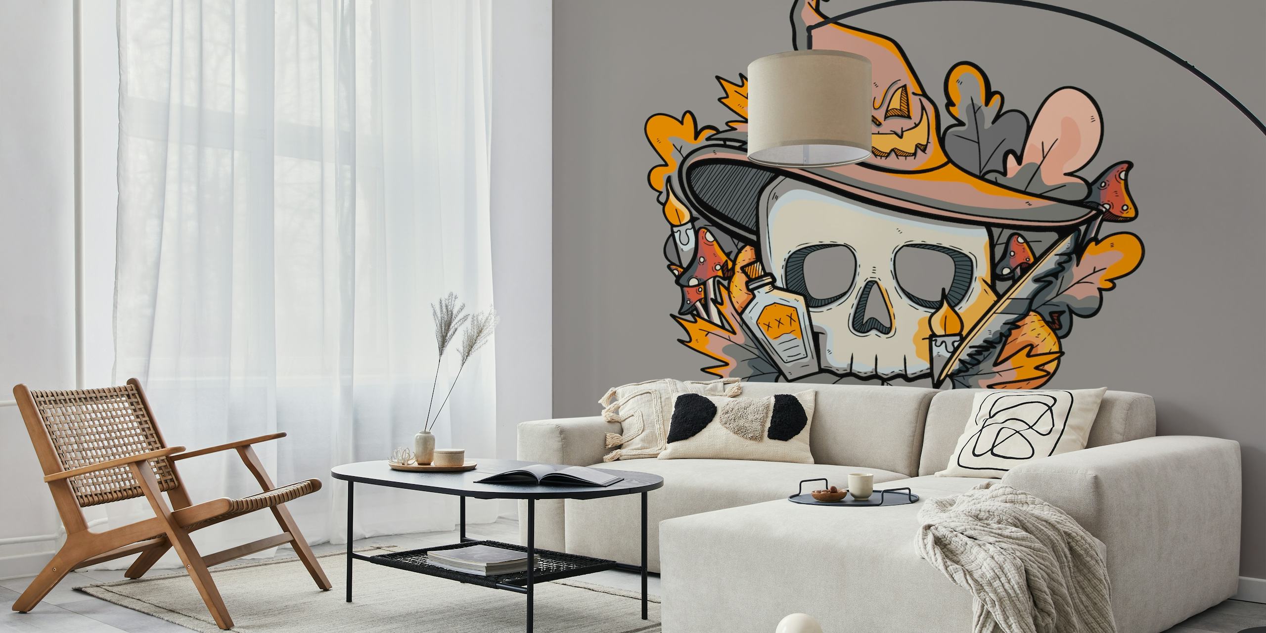 Σχεδιασμός ταπετσαρίας Wizard skull σε ένα δωμάτιο