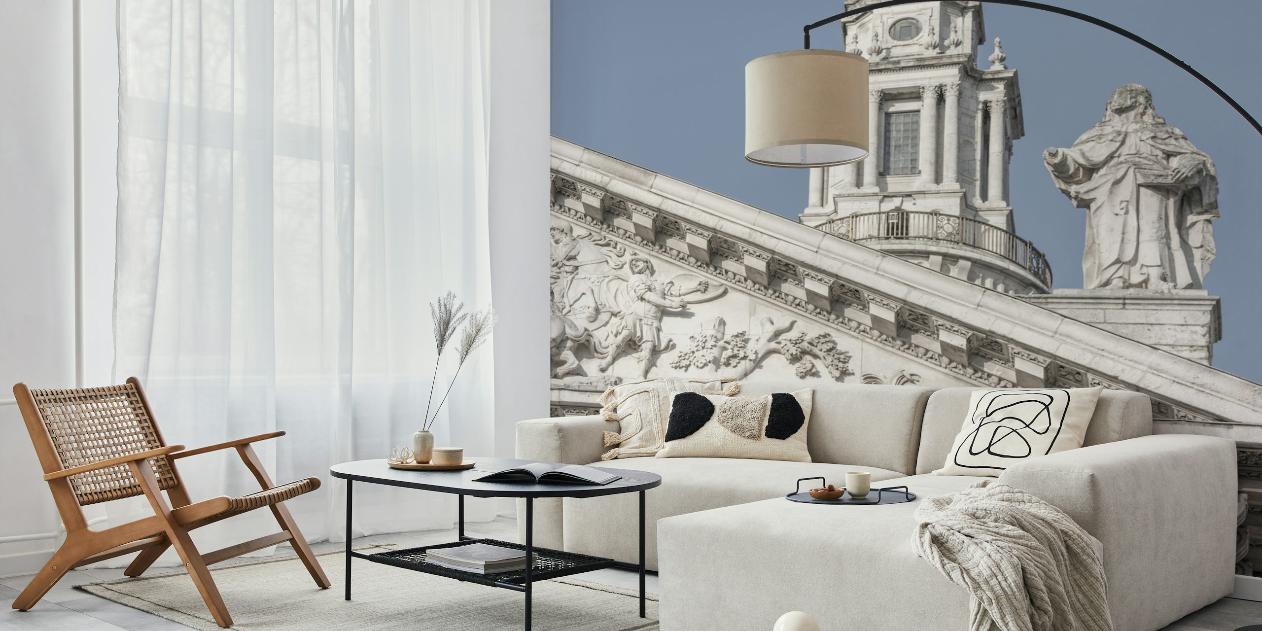White classical architecture with intricate details wallpaper
