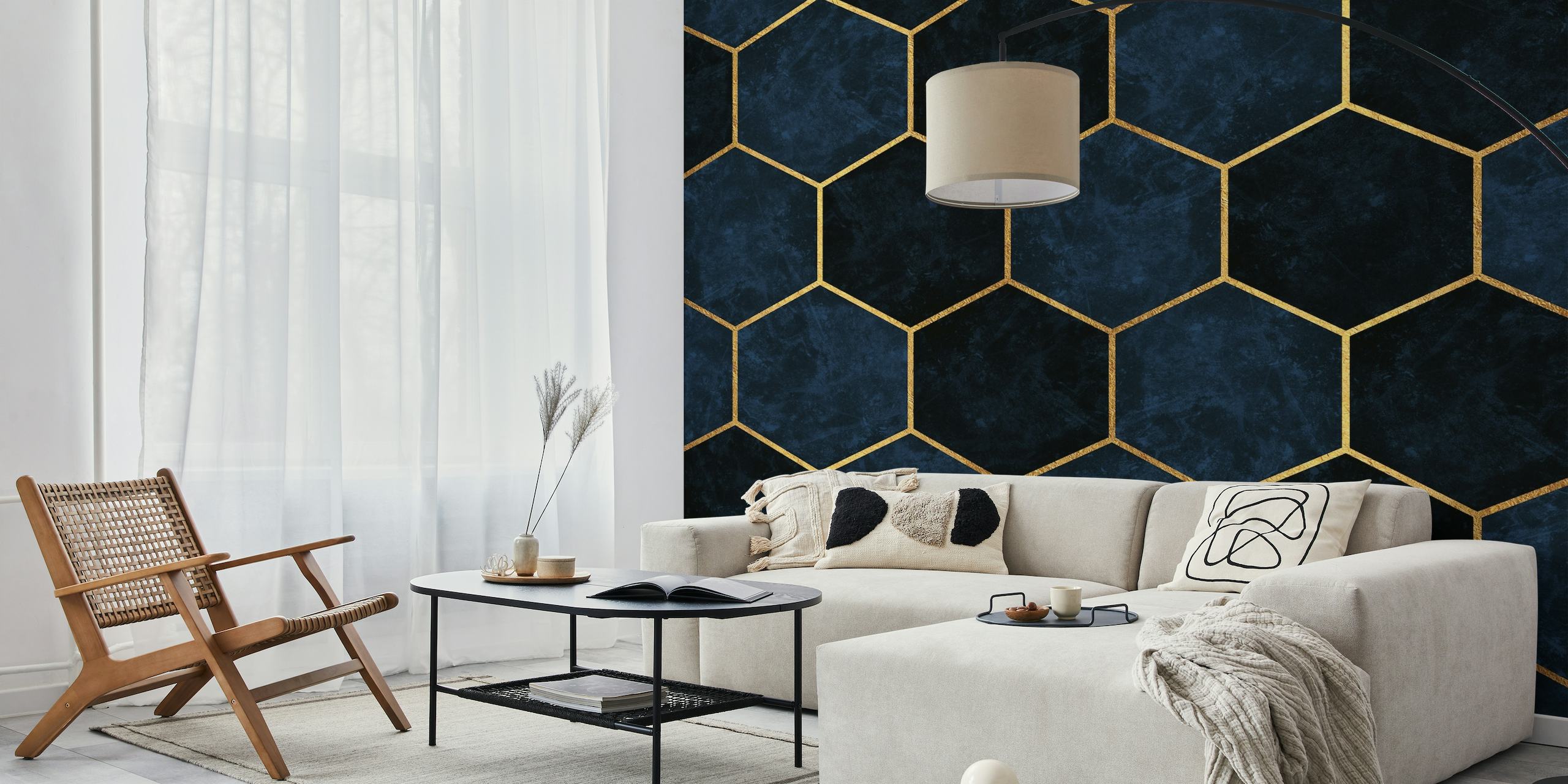 Midnight Blue Hexagons Pattern papel de parede