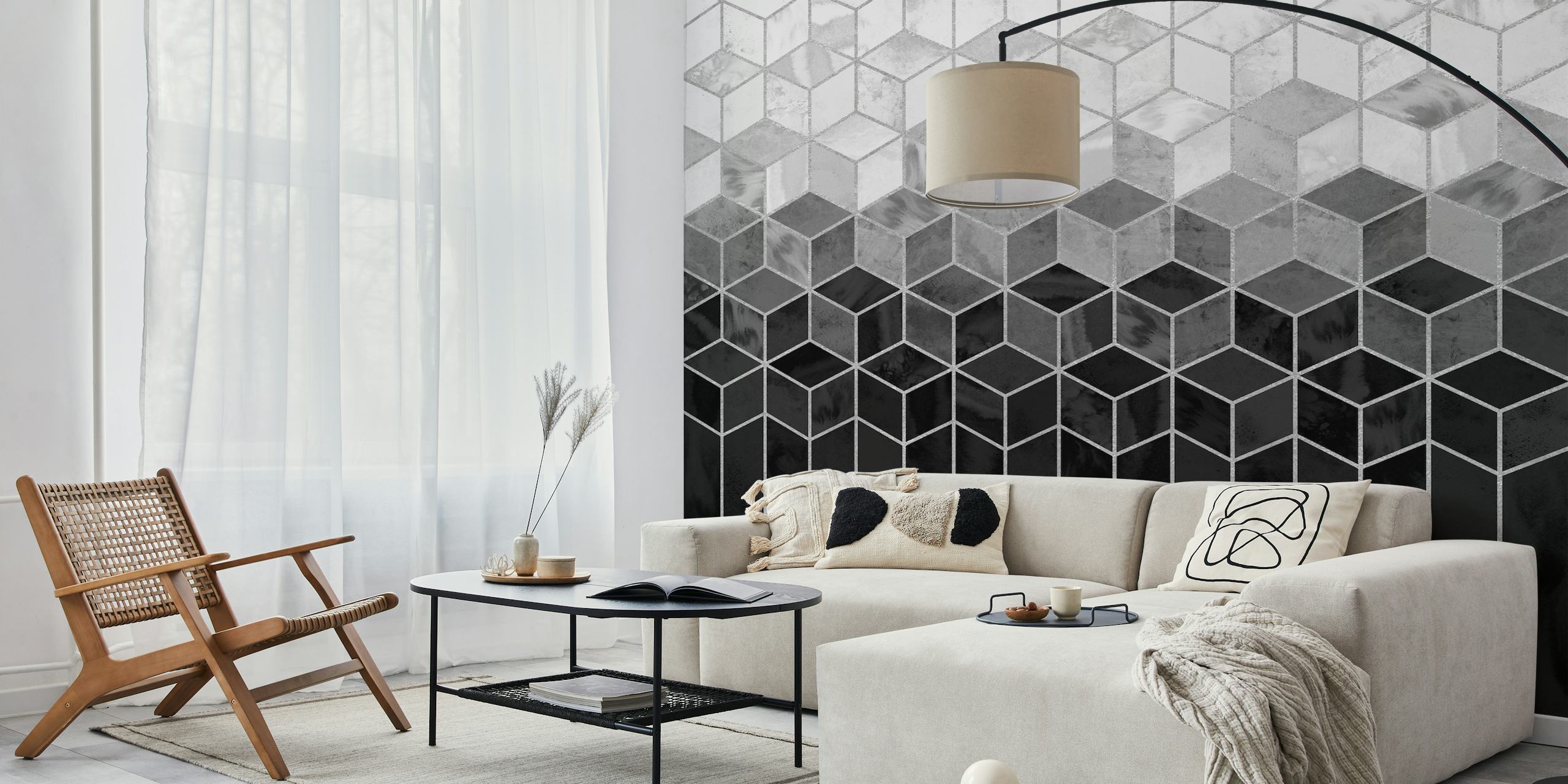 Tapeta Black and White Gradient Cubes u sobi