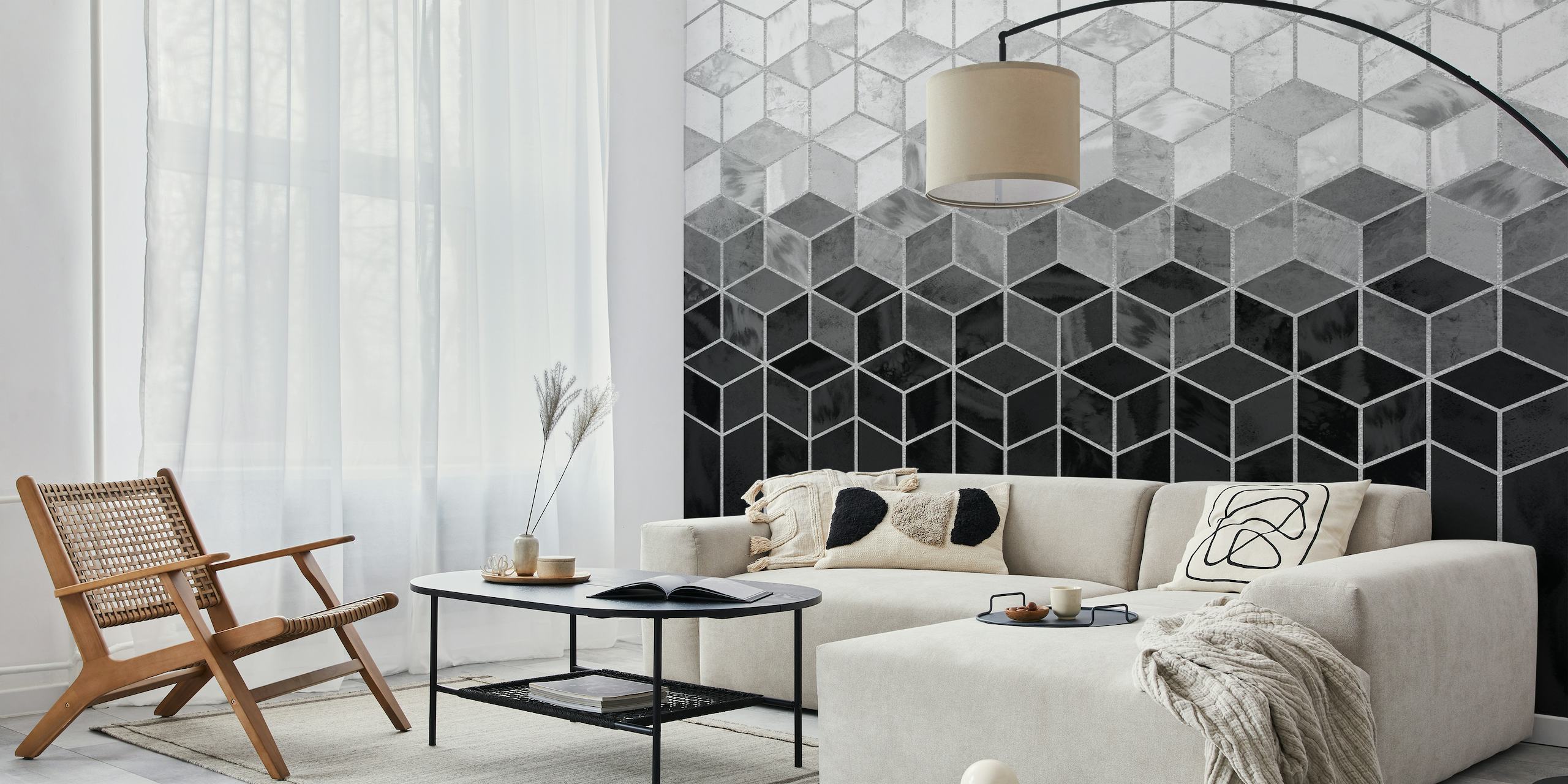 Black and White Gradient Cubes behang