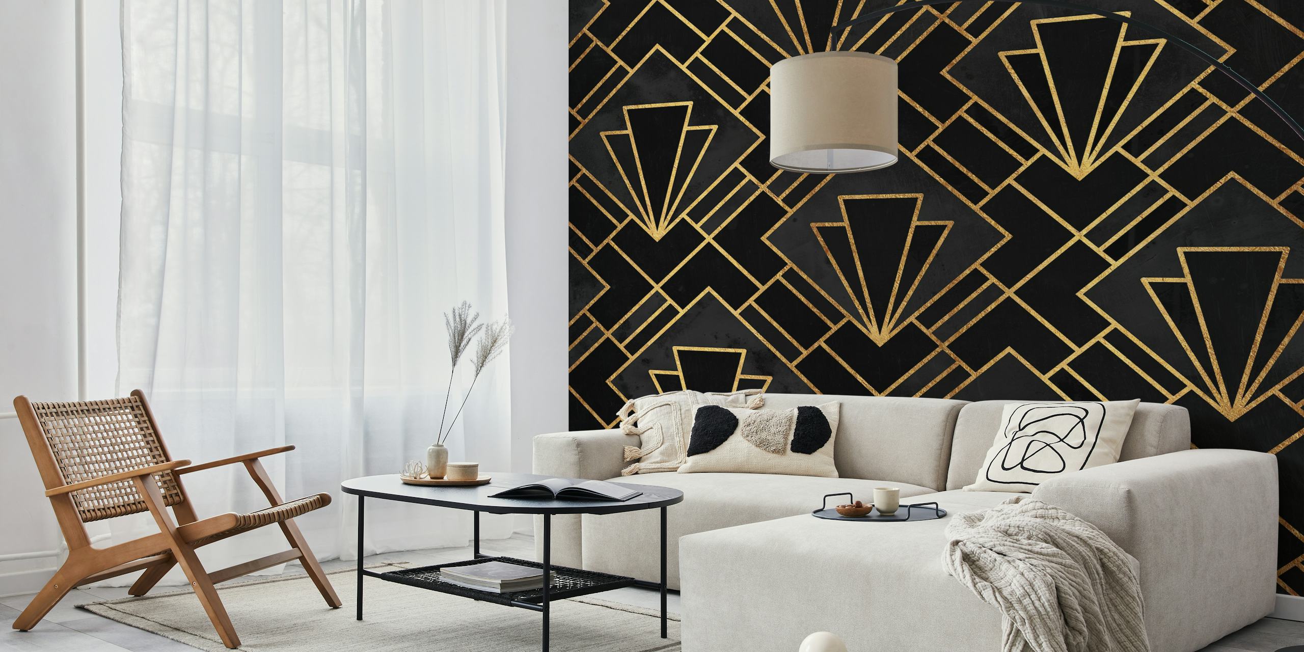 Art Deco Black Night Mosaic wallpaper in a room