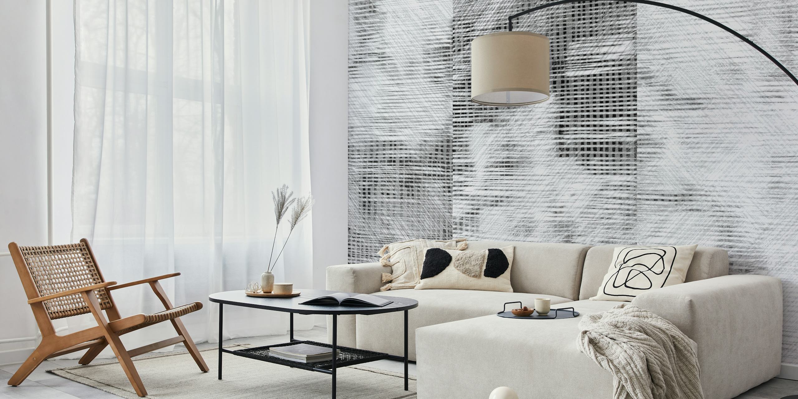 Abstract misty urban lines in neutral tones wall mural
