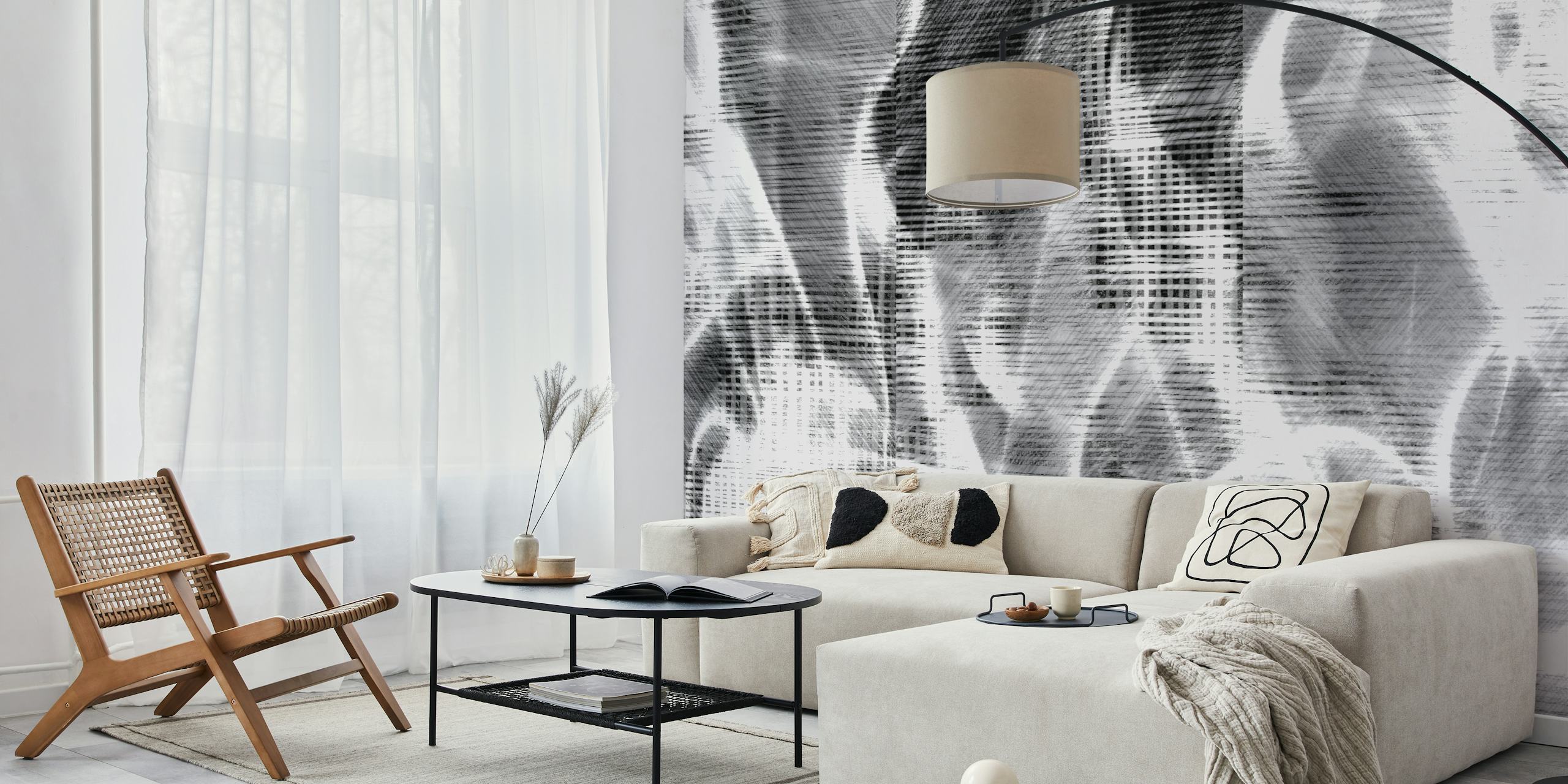 Papier peint mural abstrait de graffitis de brume urbaine avec des nuances de gris et des motifs dynamiques