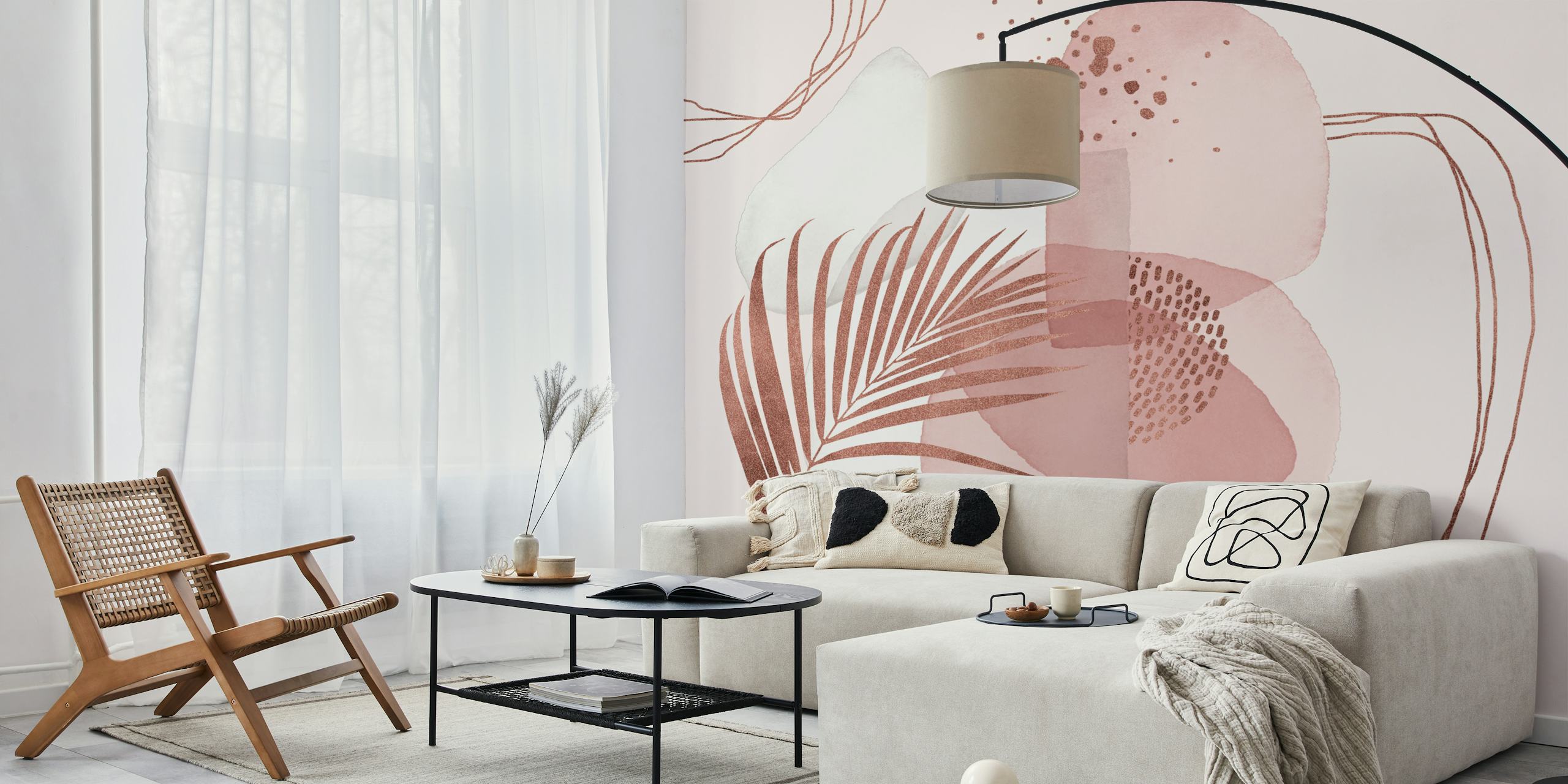 Tropical Boho Vibes Rosegold Pink ταπετσαρία σε ένα δωμάτιο