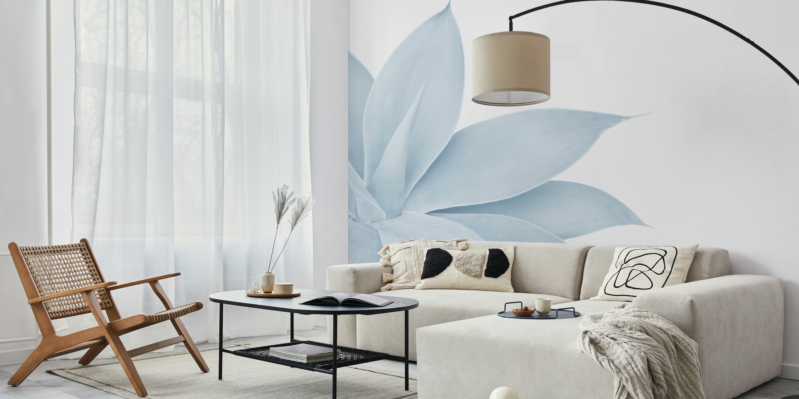 Close-up of an agave plant in pastel blue tones wall mural