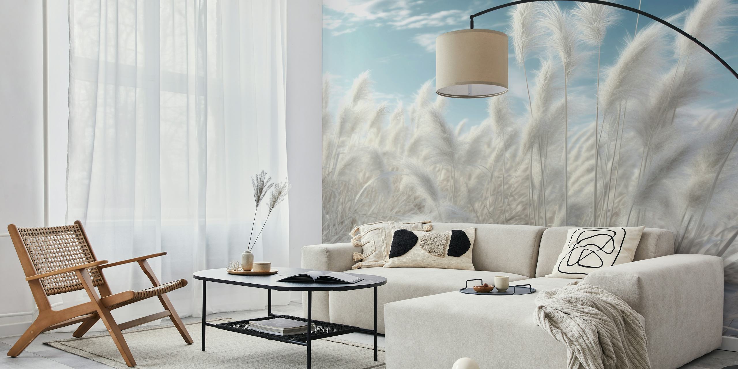 Idyllic pampas grass wallpaper design