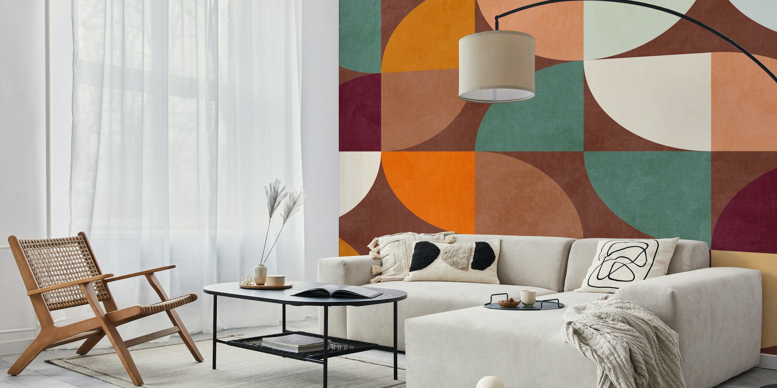 Mid Century Geometric Bauhaus Klassinen seinämaalaus retrohenkisellä muodolla ja maanläheisillä sävyillä