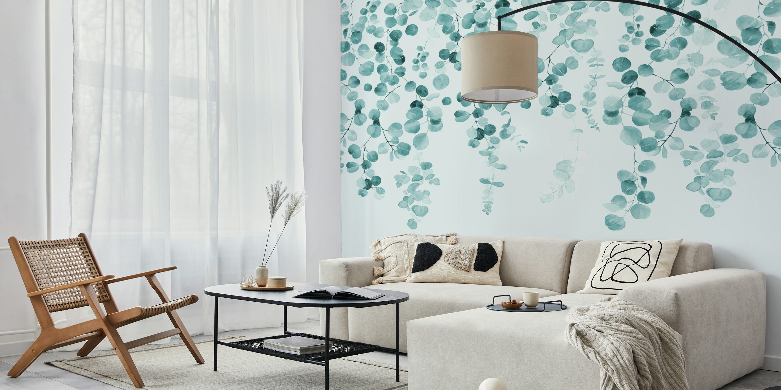 Botanical wall wallpaper in teal