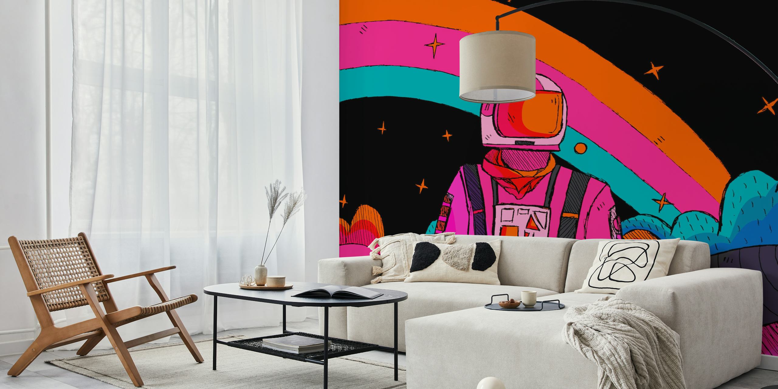 Papel tapiz Rainbow Astronaut en una habitación