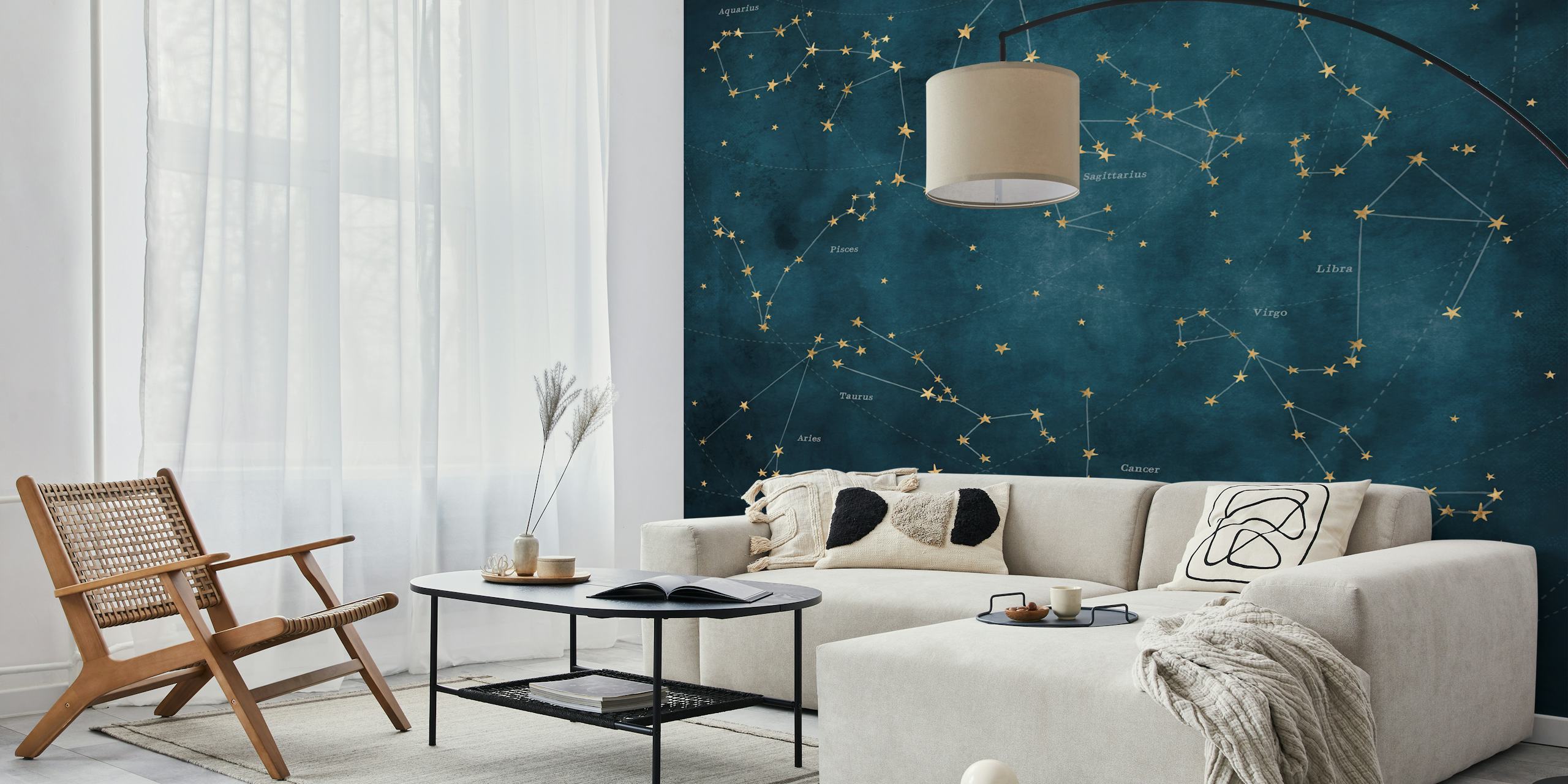 Fondo de constelaciones del zodiaco exhibido en una habitación