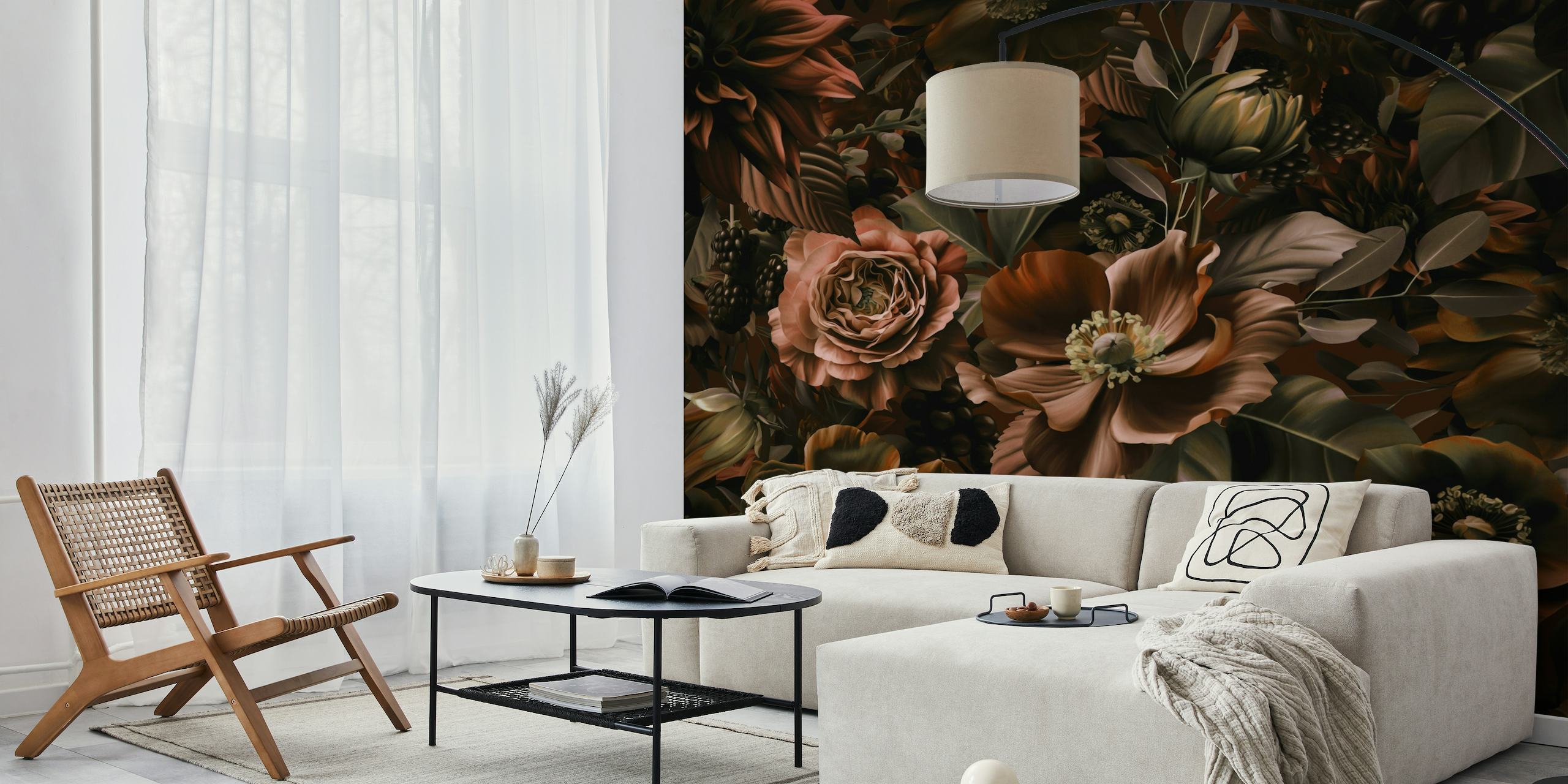 Opulent Baroque Flowers Brown wallpaper
