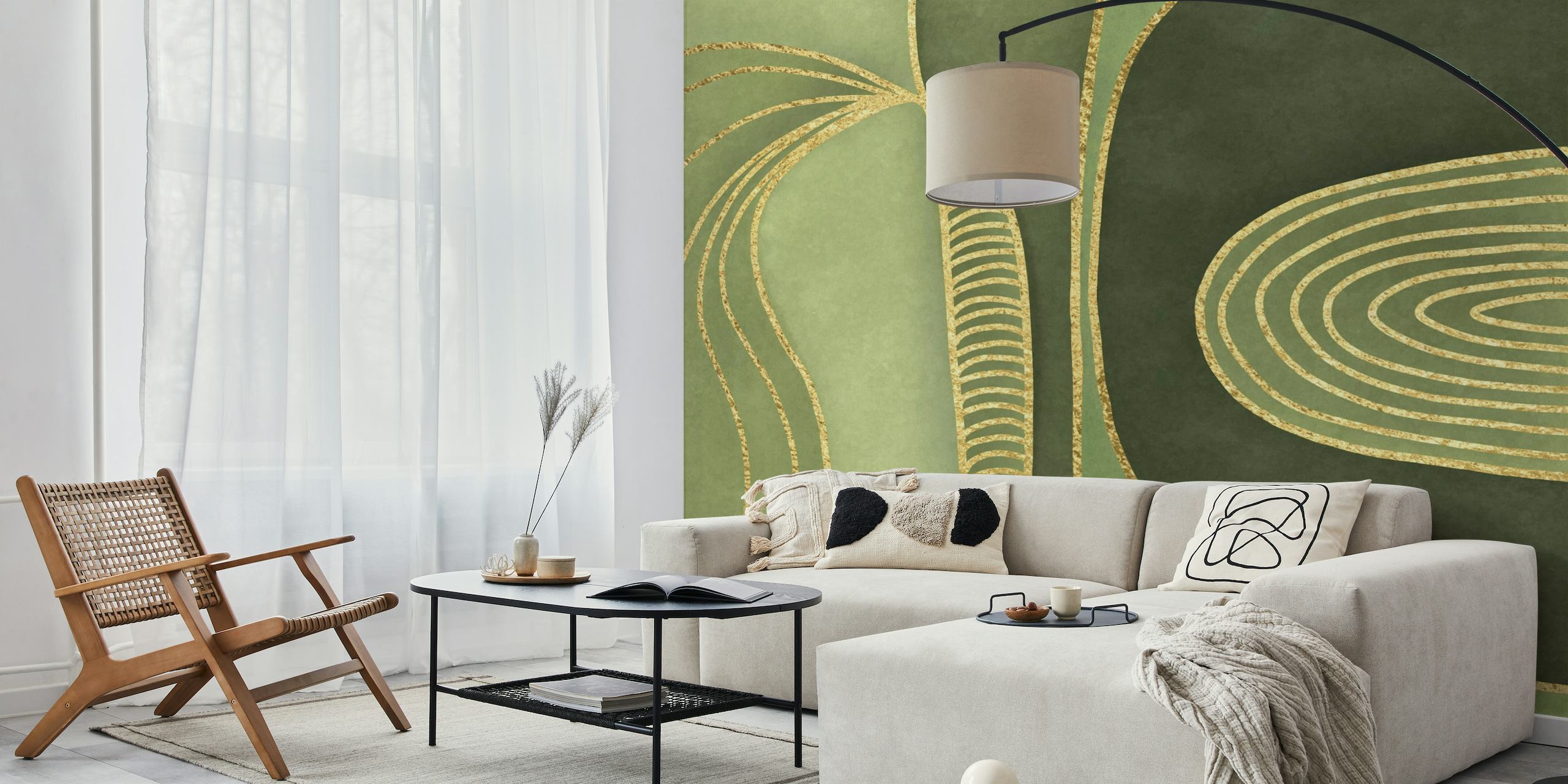 Shapes Mid Century Art Green Gold wallpaper
