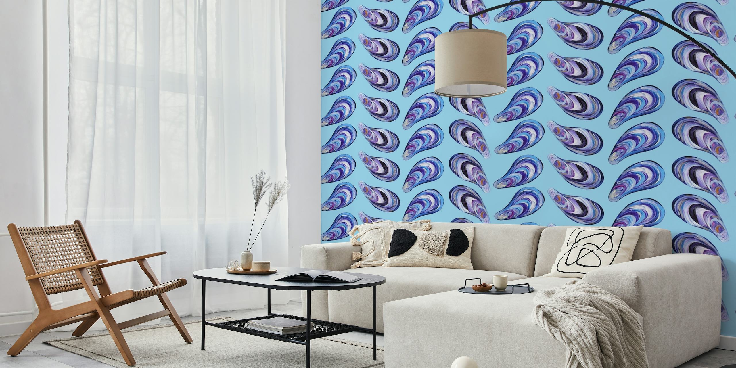 Mussel Waves Blue wallpaper