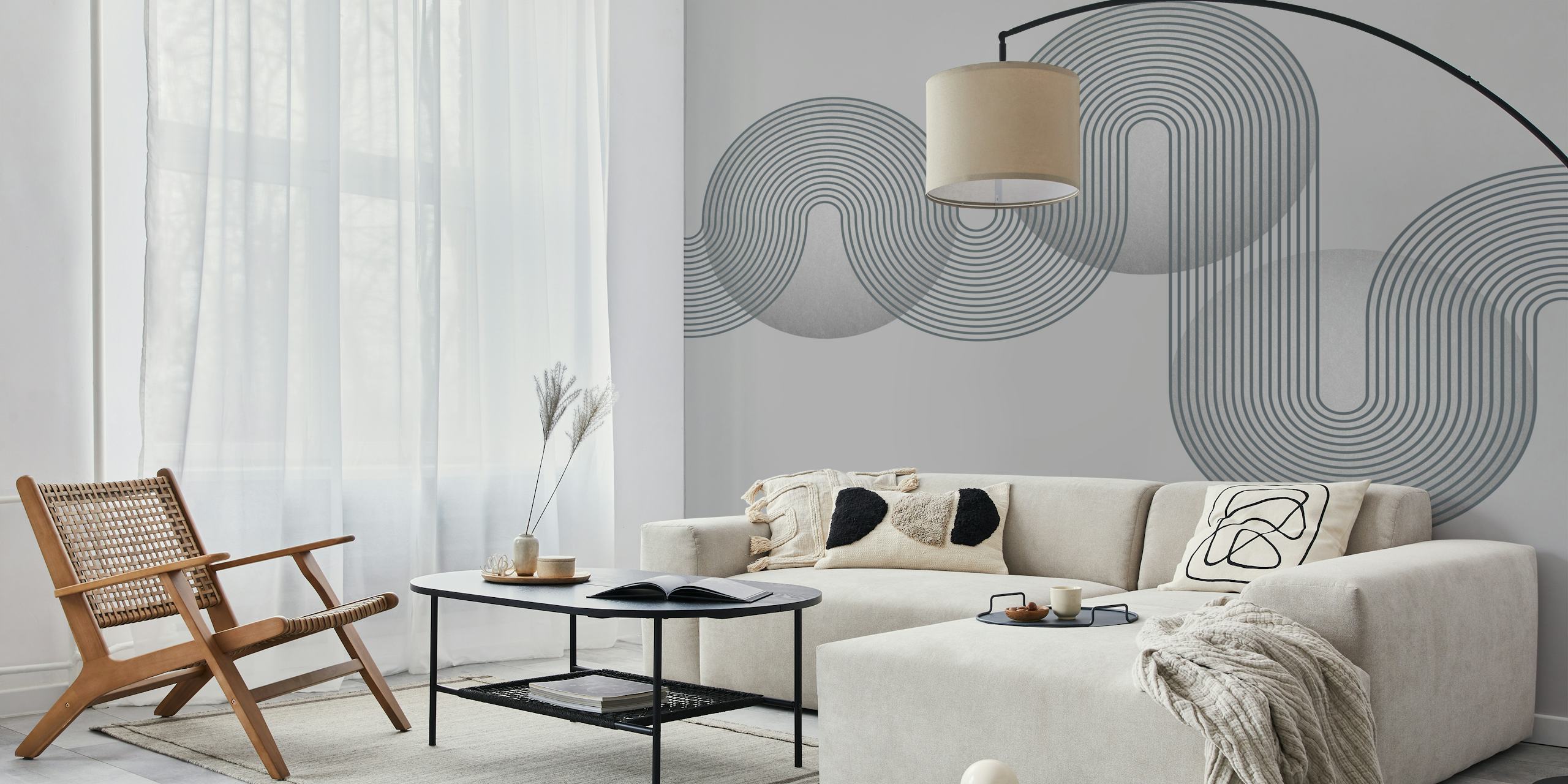 Abstract Lined Bauhaus Art Deco wall mural in monochrome