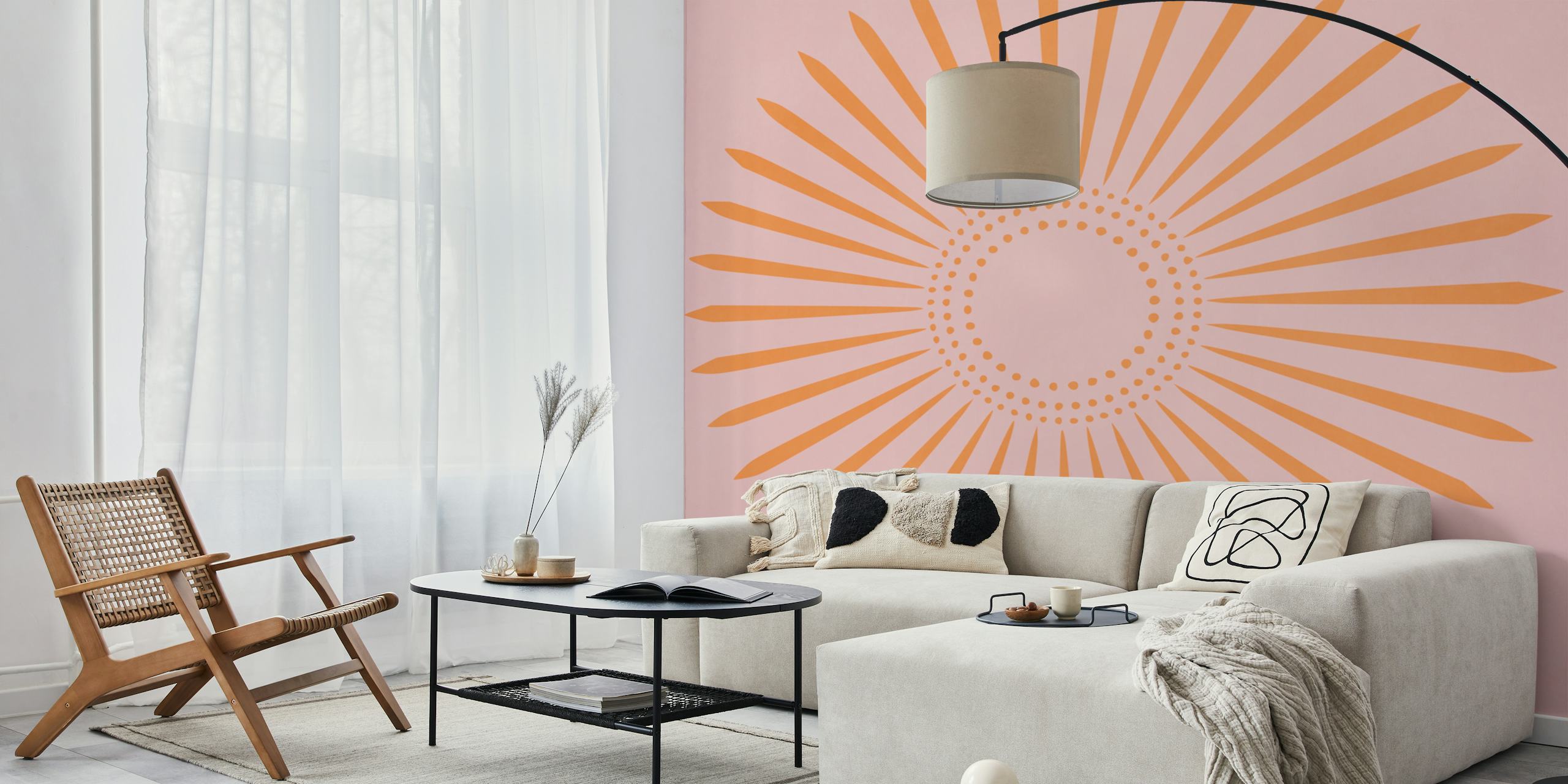 Floral Mandala 1 wall mural with warm orange hues on a gentle pastel background