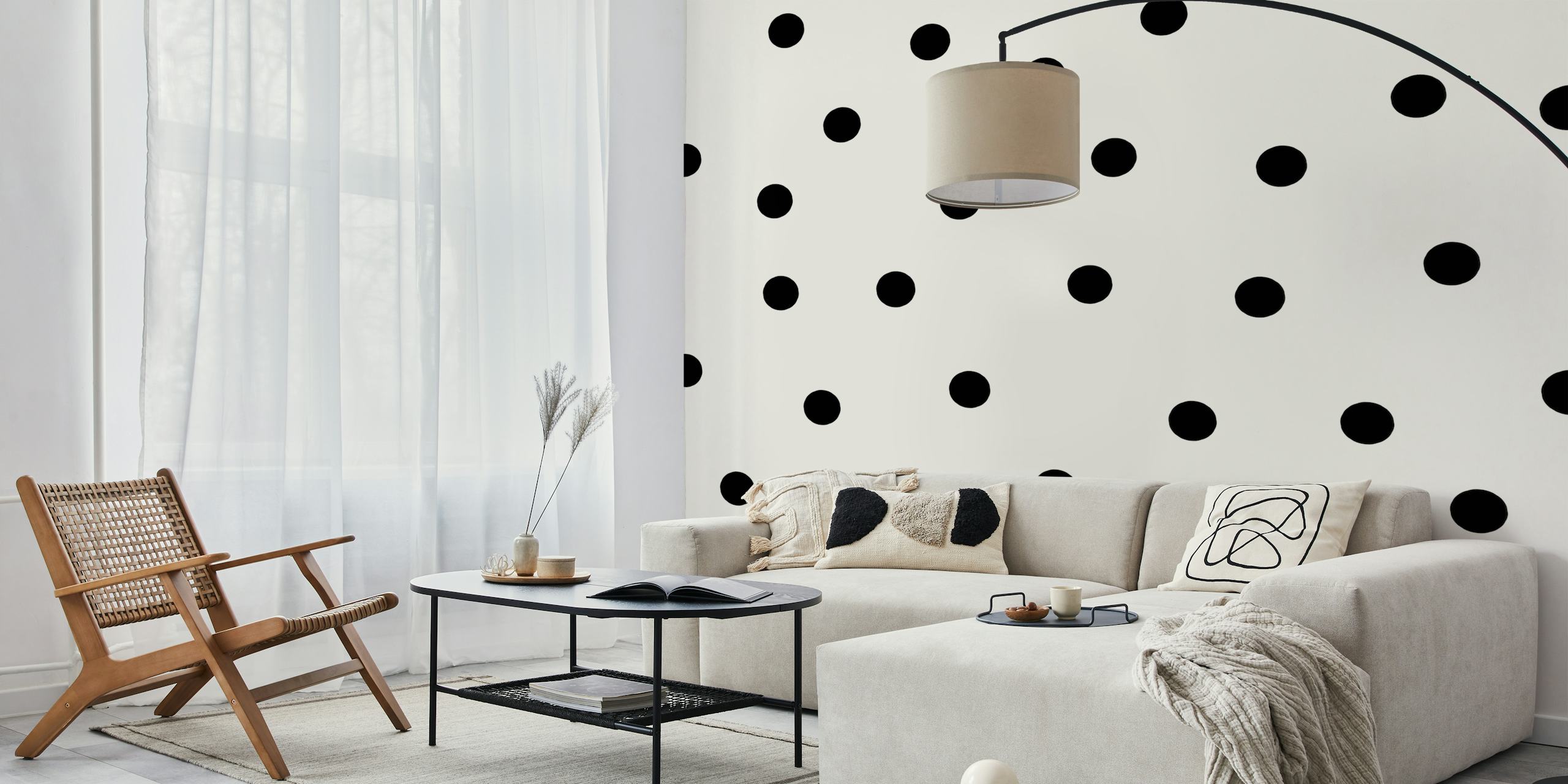 Black dots pattern on a white background wall mural