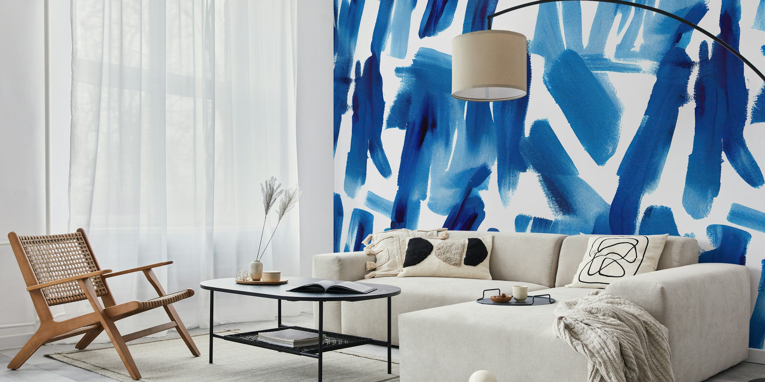 Blue Paint Strokes wallpaper in a room