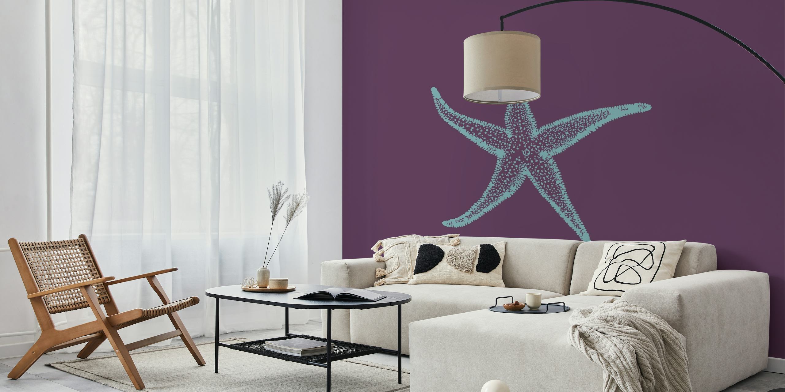 Dark purple aqua sea star behang