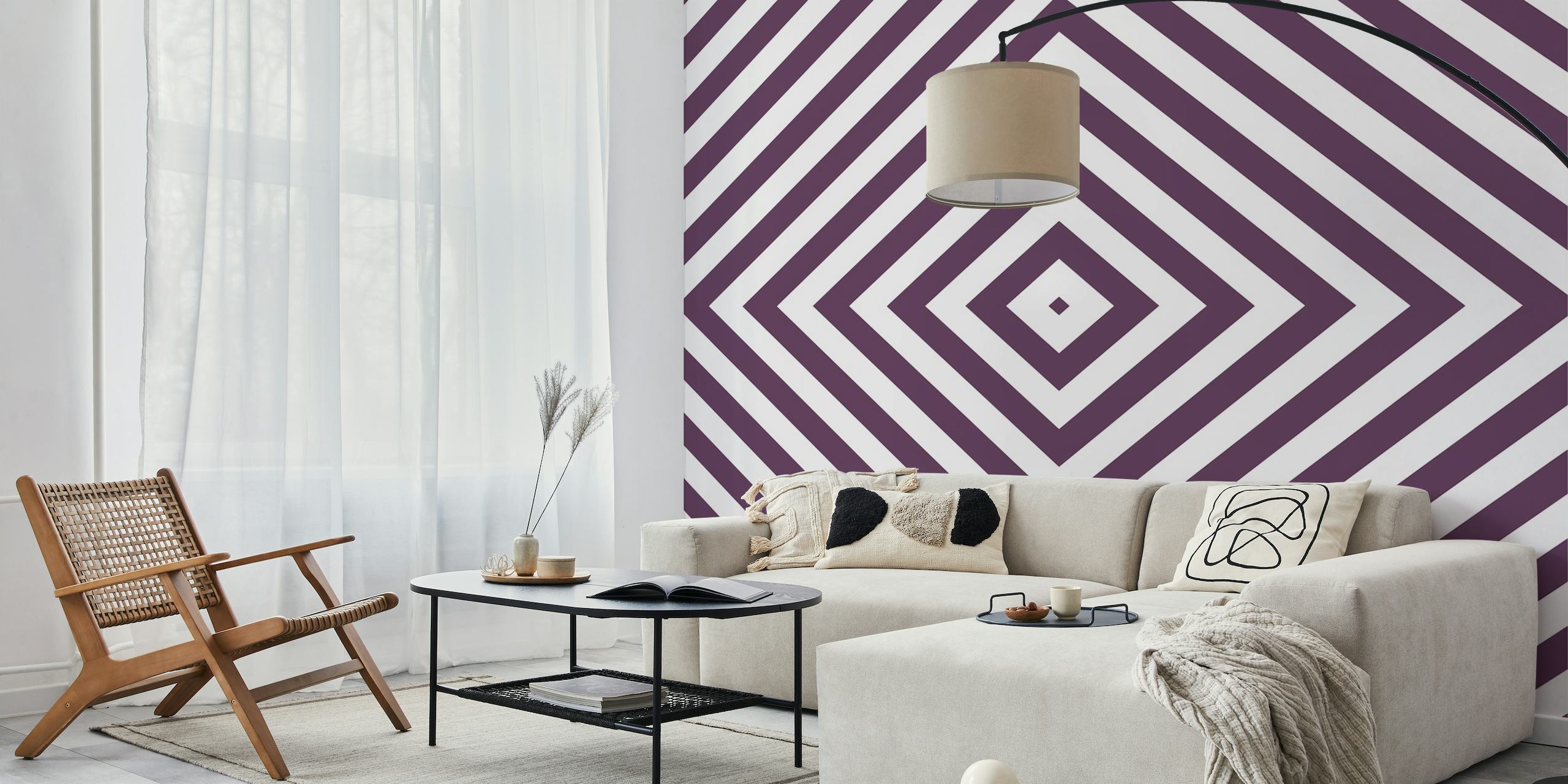 Purple white geometric square pattern tapet