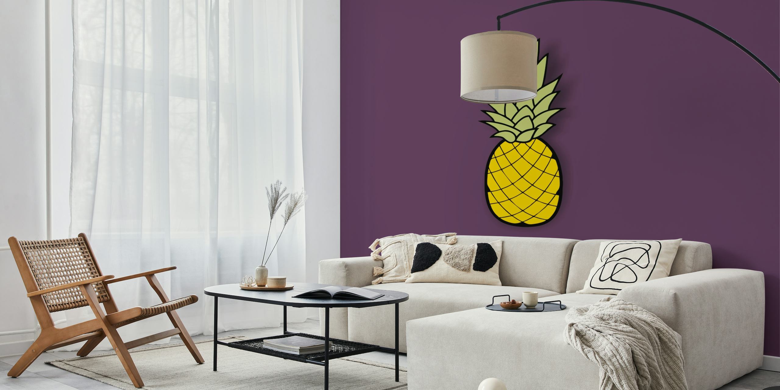 Solid violet yellow pineapple wallpaper