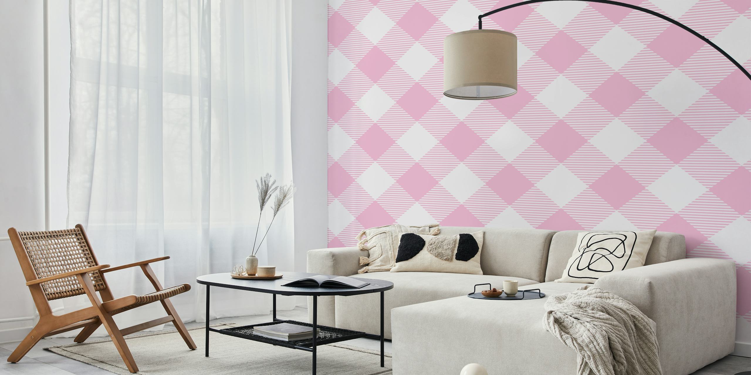 Baby pink gingham pattern pozadina u sobi
