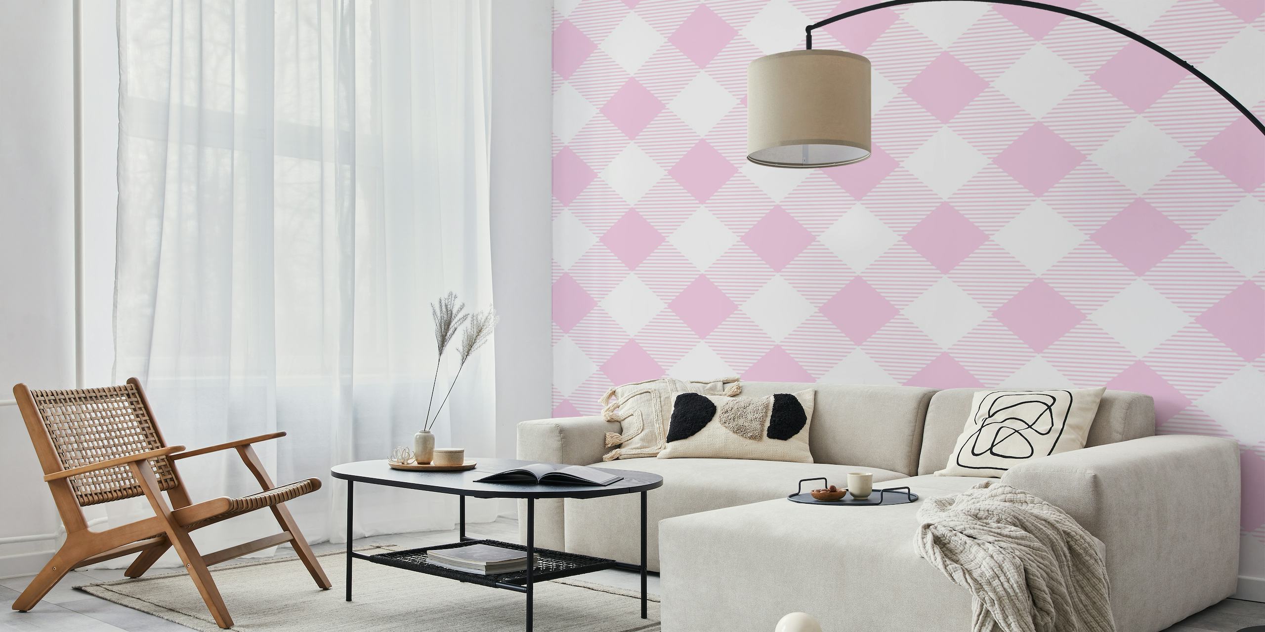 Baby pink gingham pattern wallpaper
