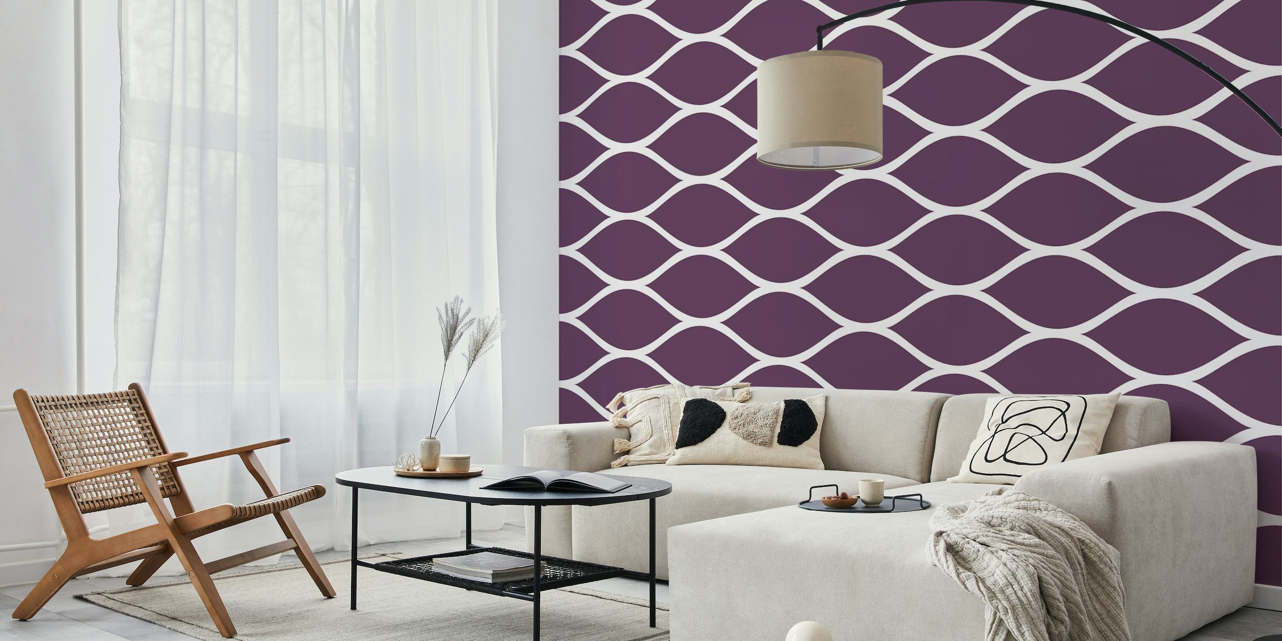 Deep purple ogee scandi pattern wallpaper
