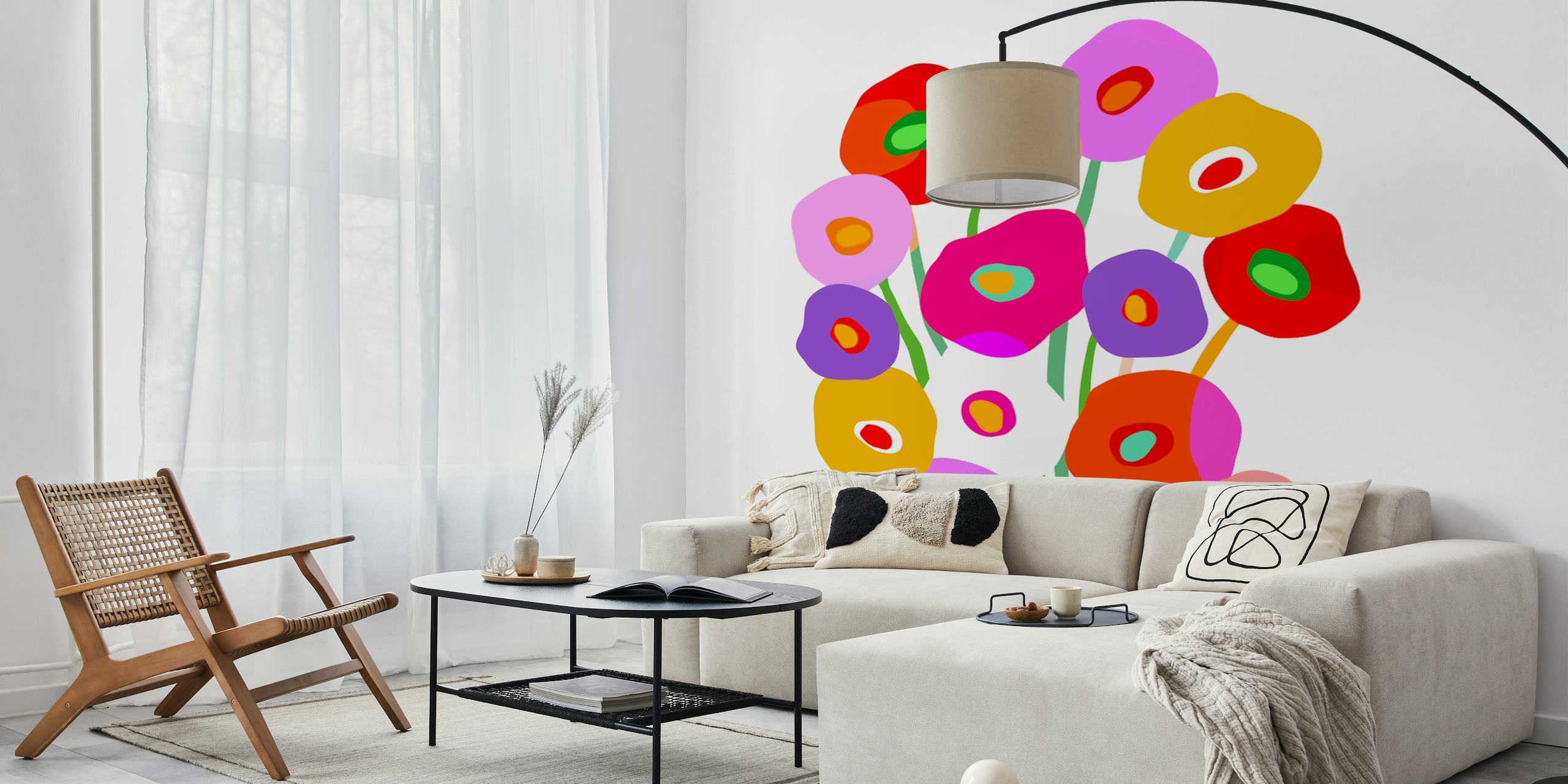 Diseño de papel pintado Happy Blooms en una habitación