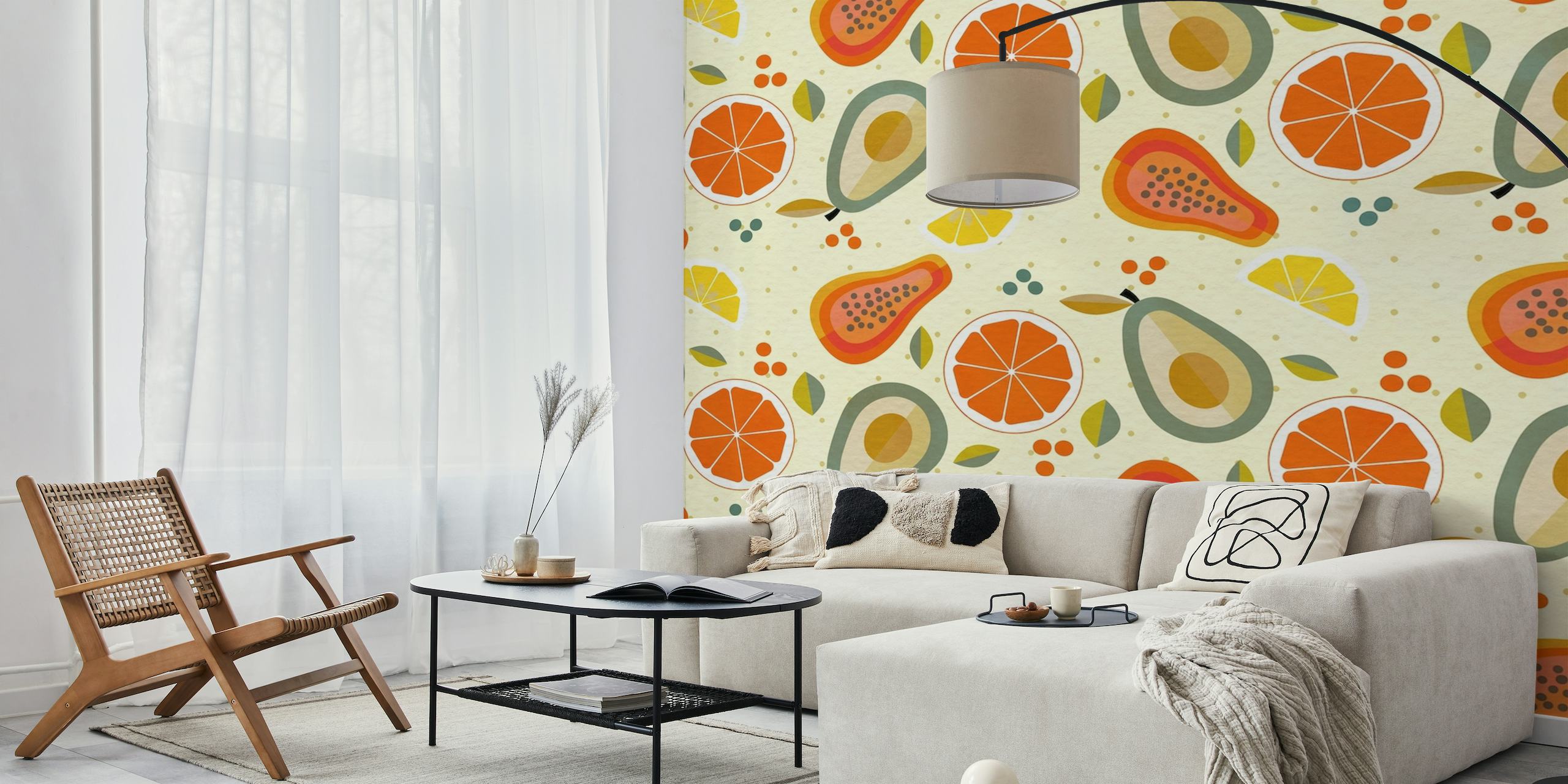 Mid century summer fruits wallpaper