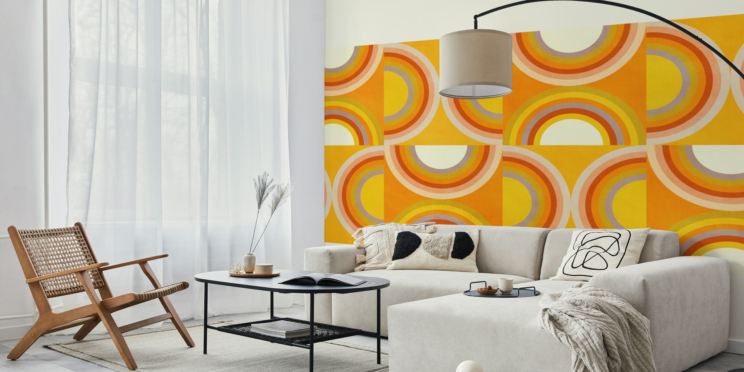 Papel tapiz Mid century geometric arcs en una habitación