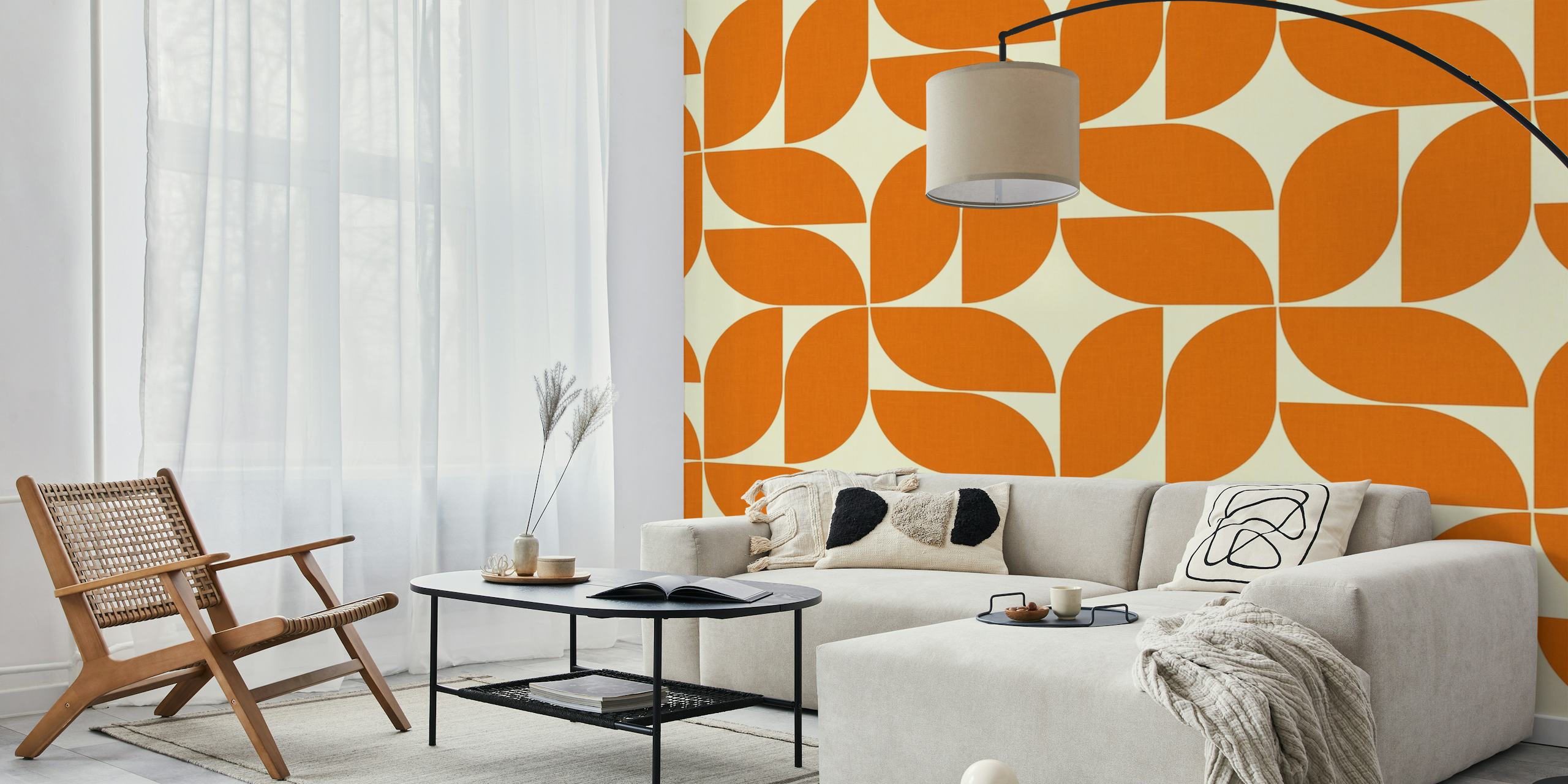 Mid Century Modern Orange on Sand Beige Wall Mural