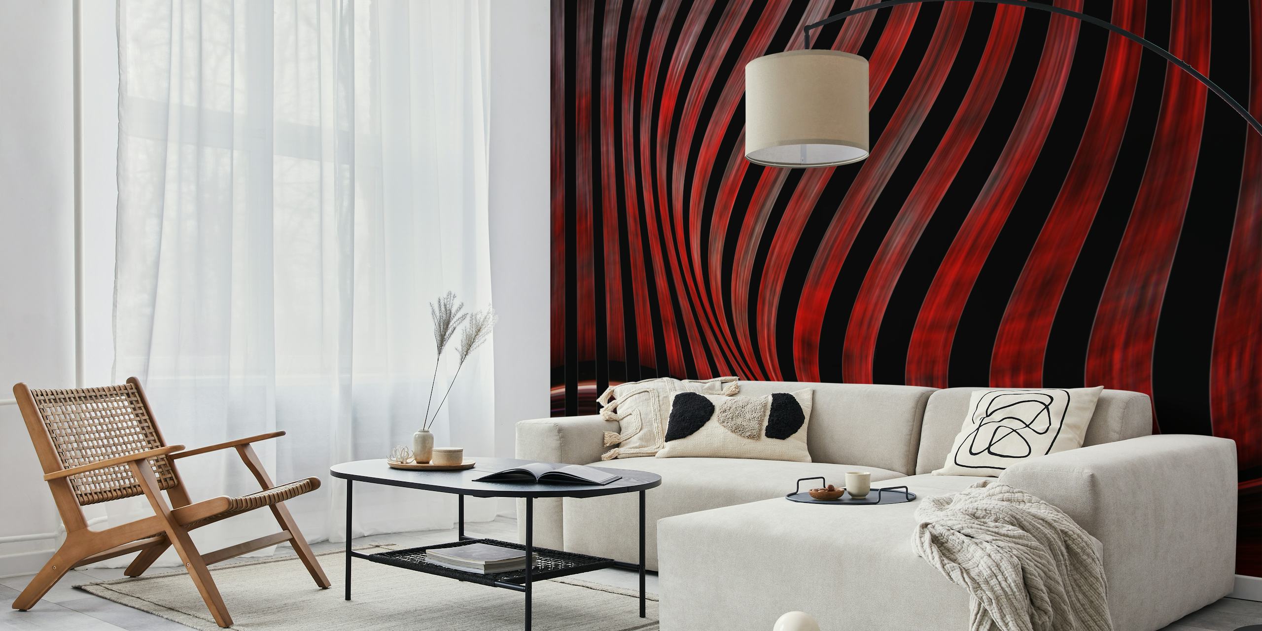 Wavy red and black lines on a dark background wallpaper
