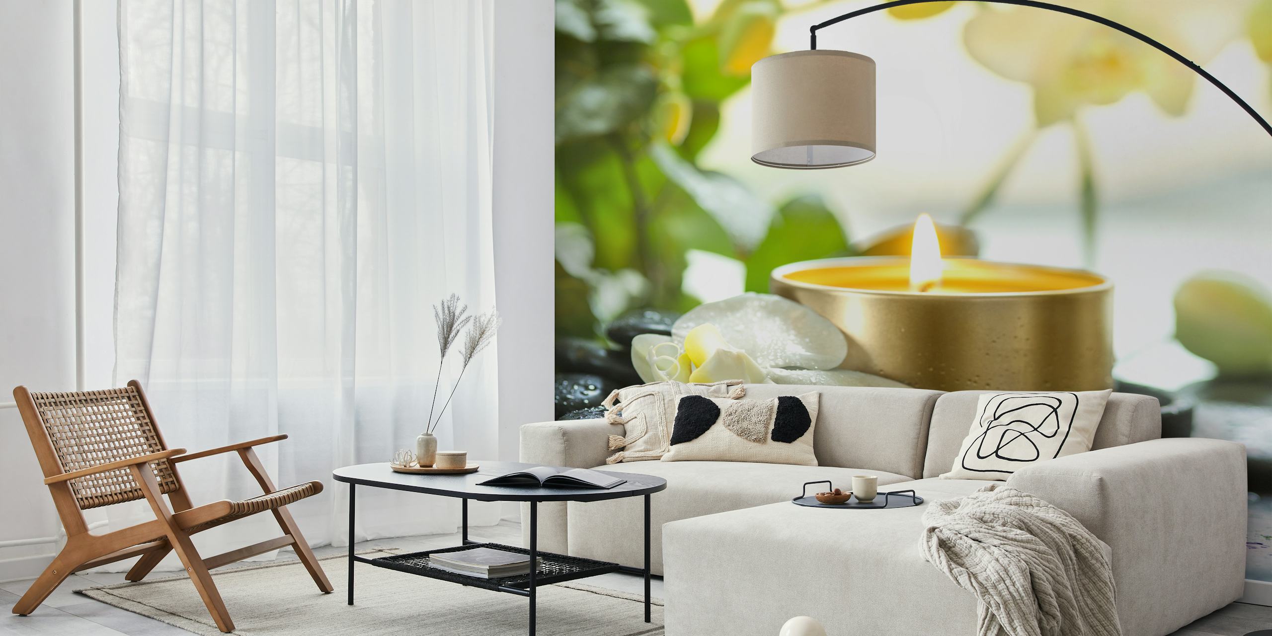 Fototapeta Zen Orchid and Candle s orchidejí, svíčkou a oblázky podporujícími relaxaci