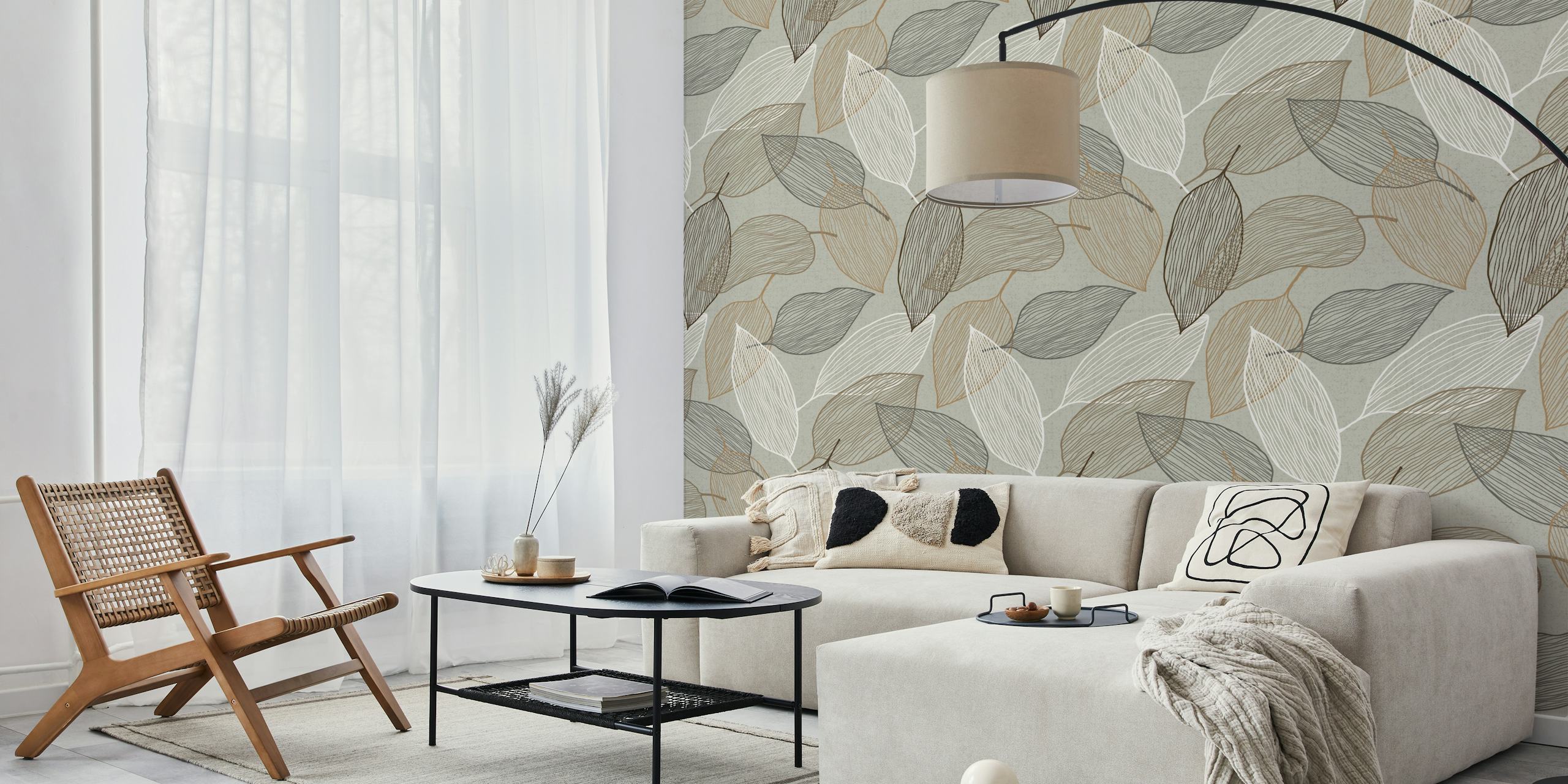 Leaves line wallpaper in a room