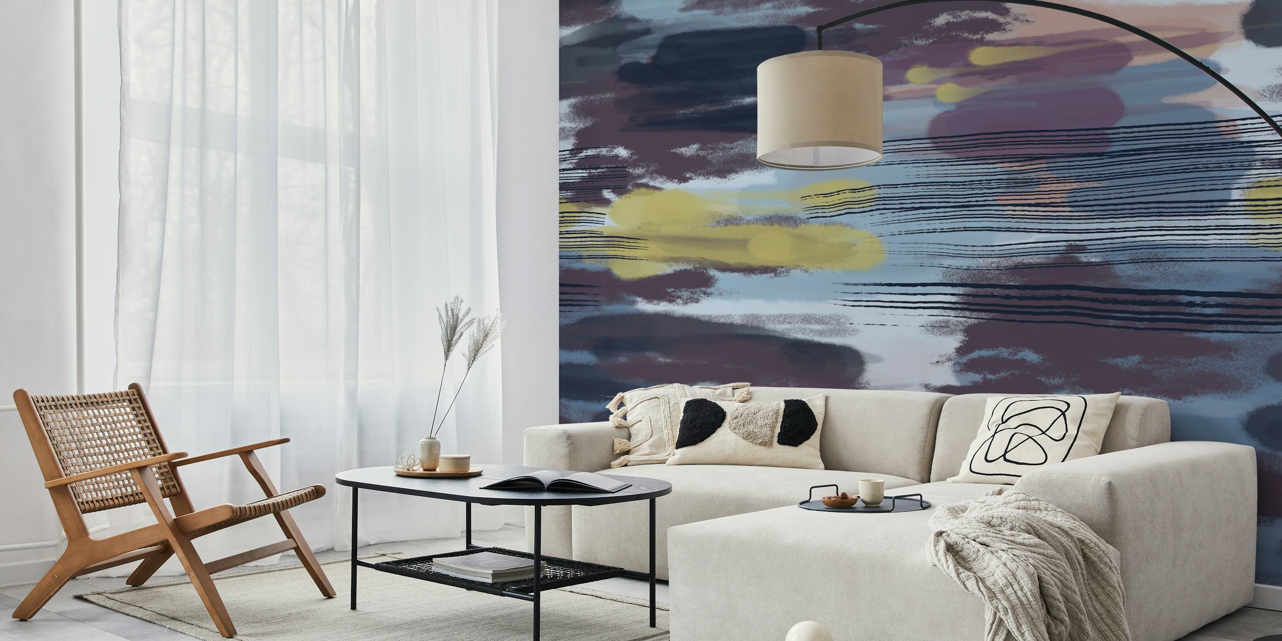 Hypnotic mauve blue blush mustard tapet i et rum