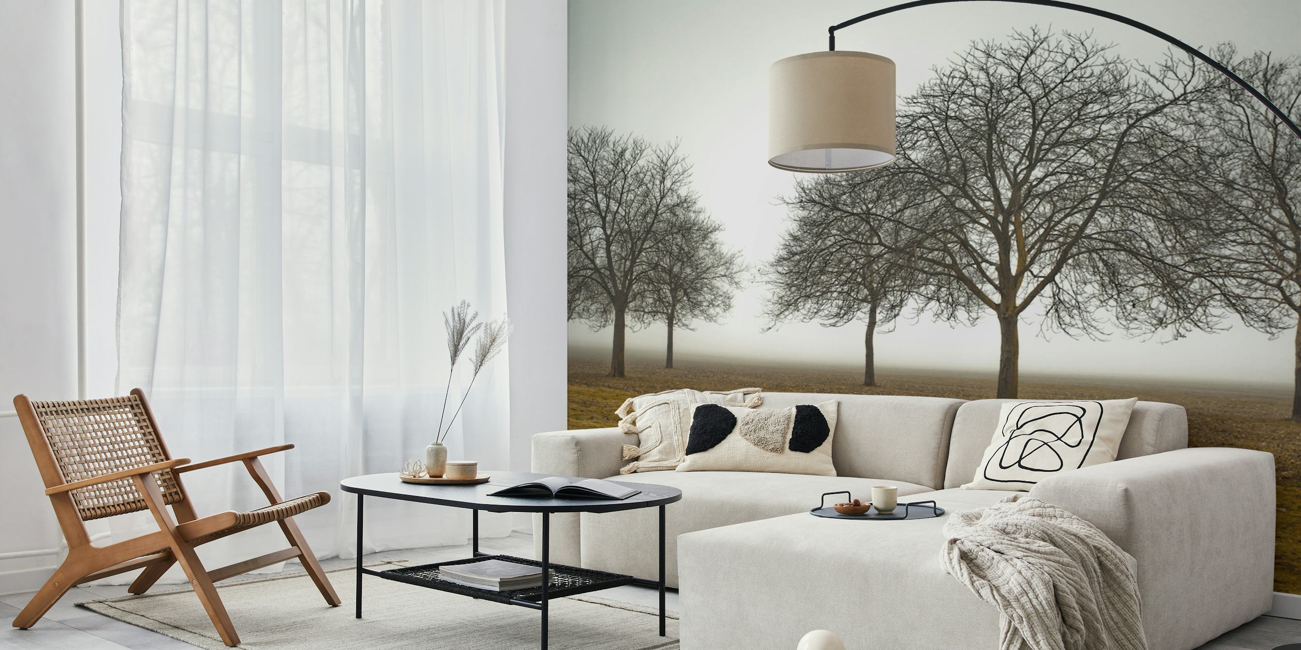 Papel tapiz Misty Meadow mostrado en una habitación