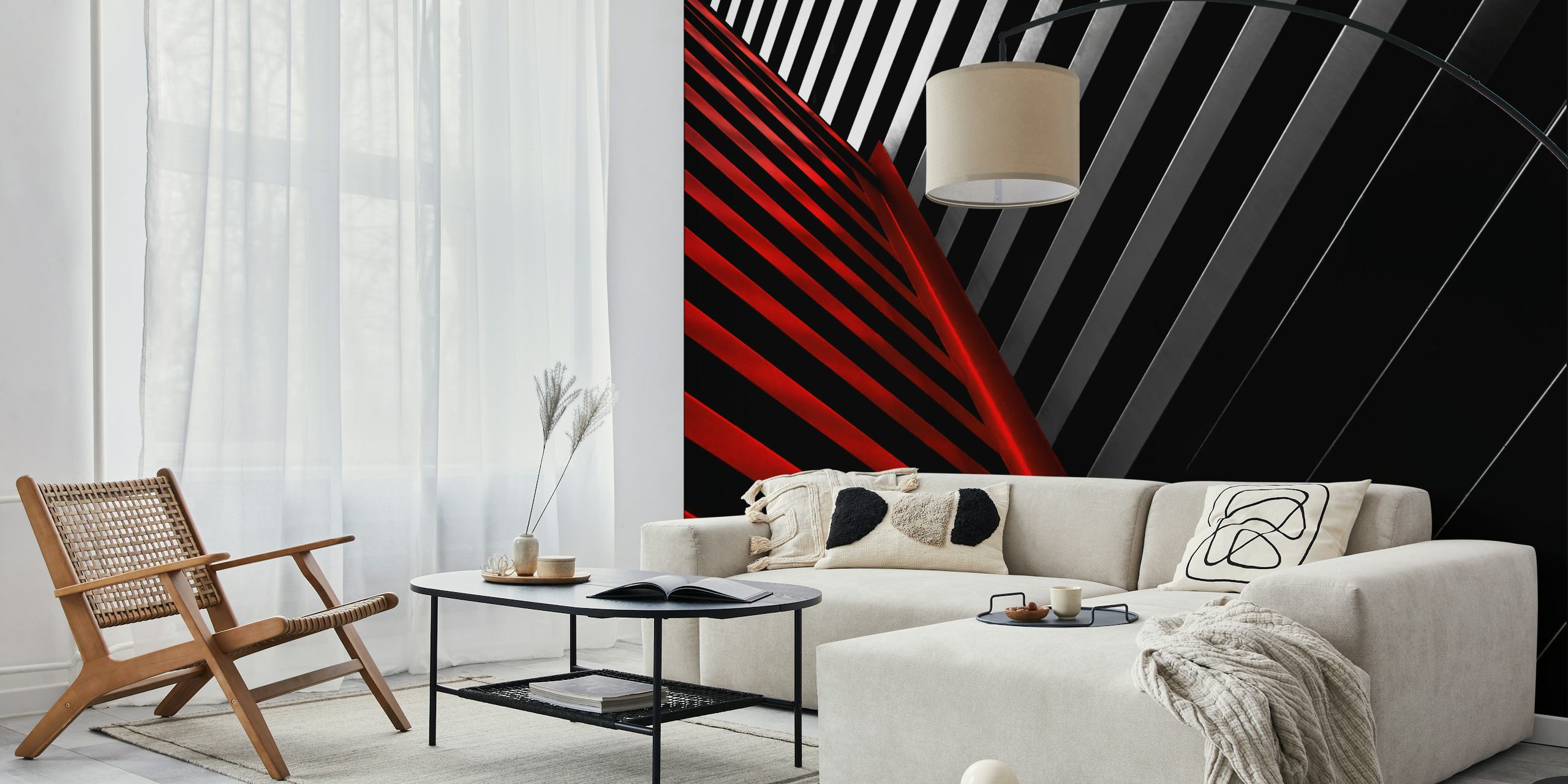 Silver und rote Tapete in modernem Ambiente
