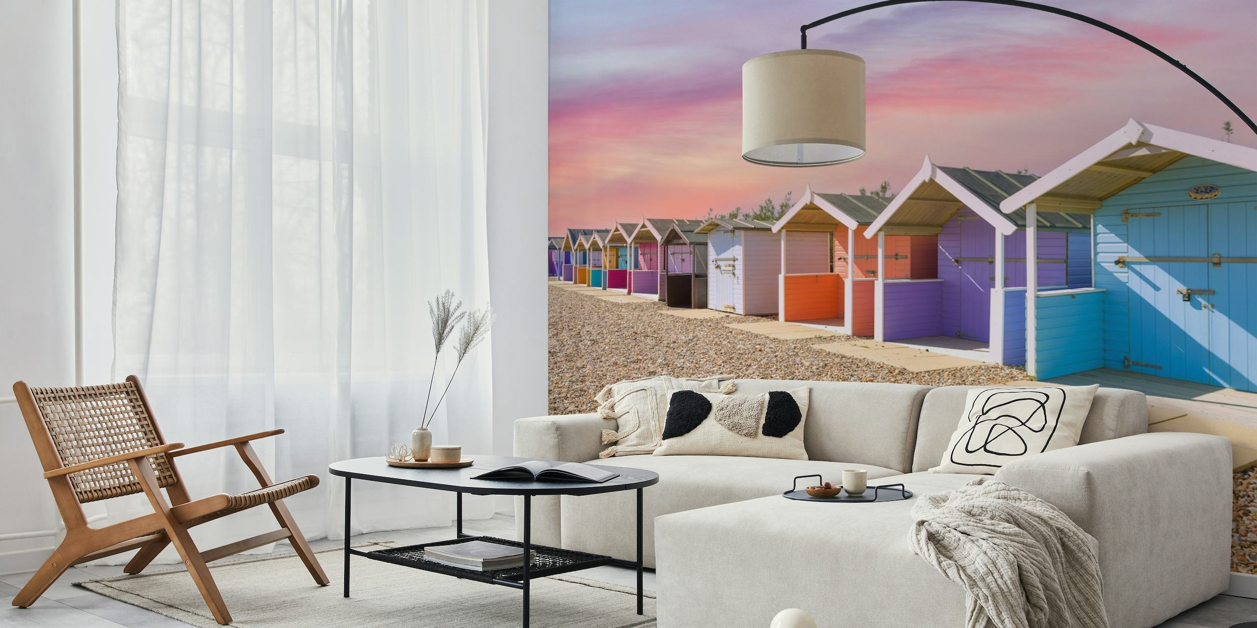 Multicolored Beach huts wallpaper