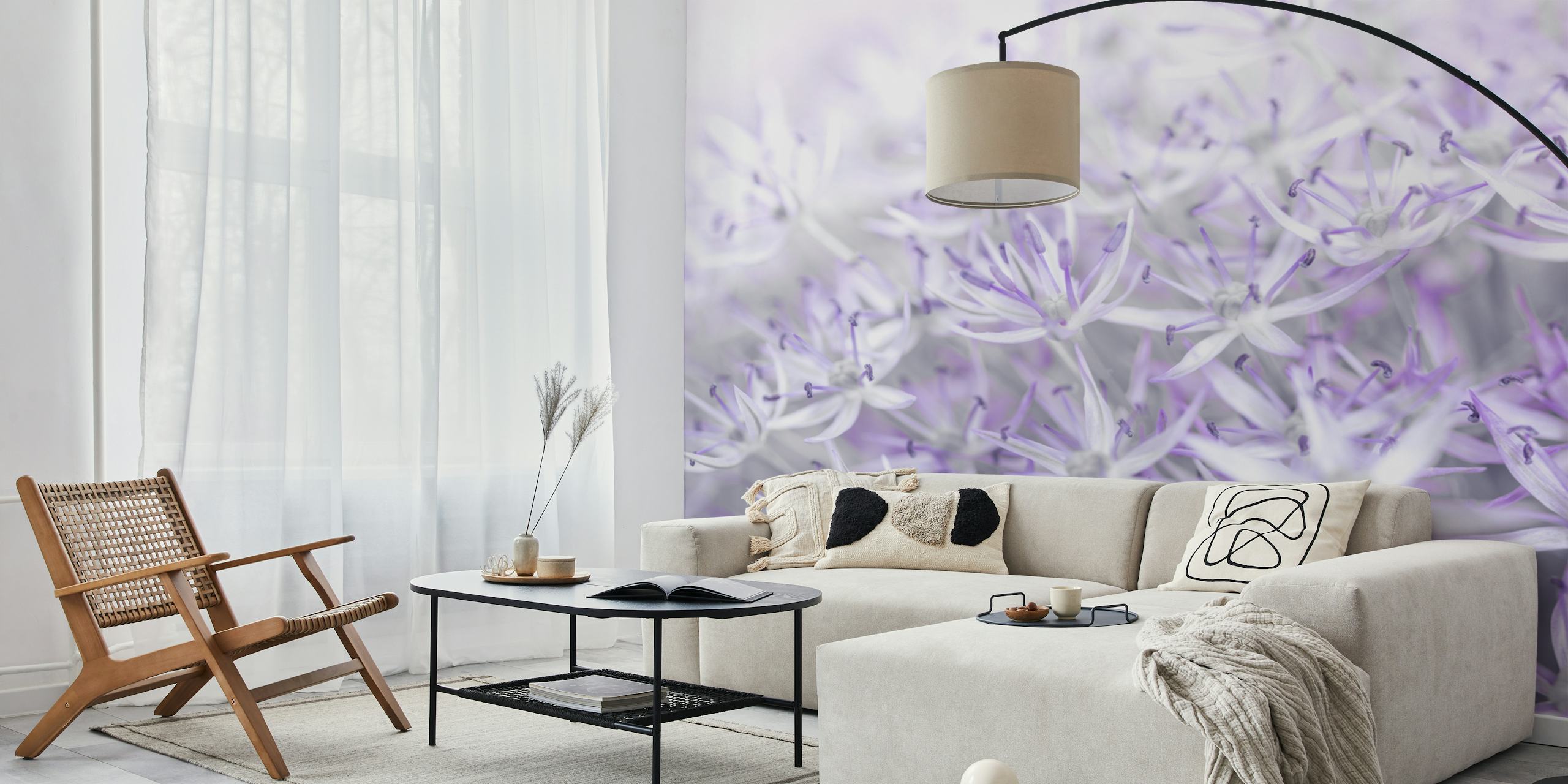 Papier peint photo gros plan de subtiles fleurs d'allium violettes