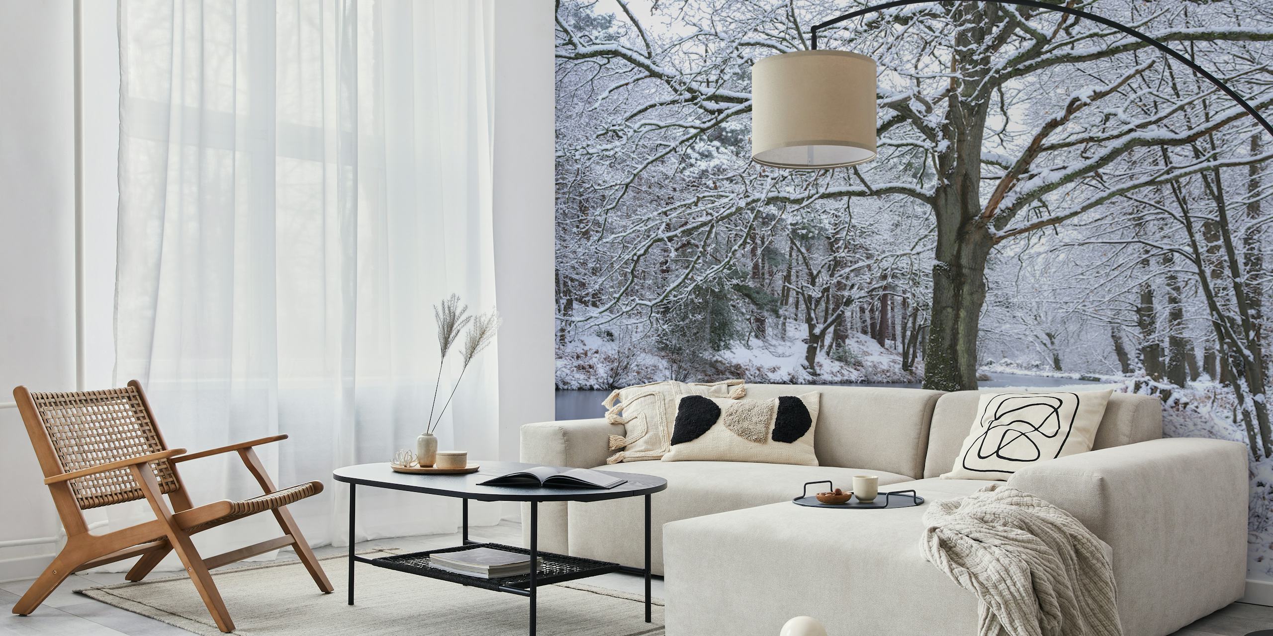 Tapeta Snowy Forest Canal w pokoju