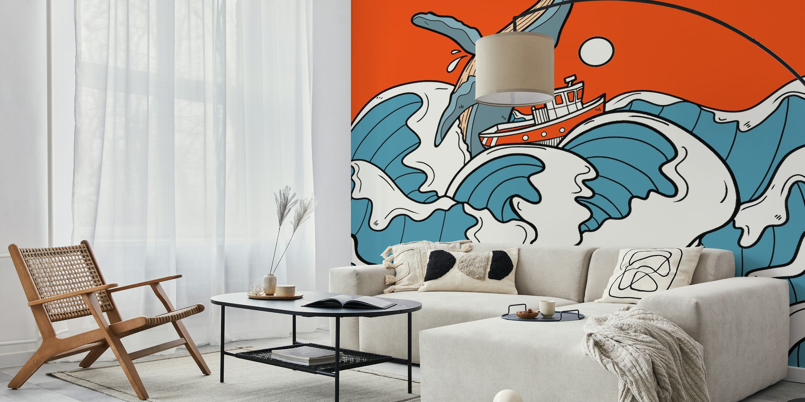 Choppy ocean waves wallpaper in a room