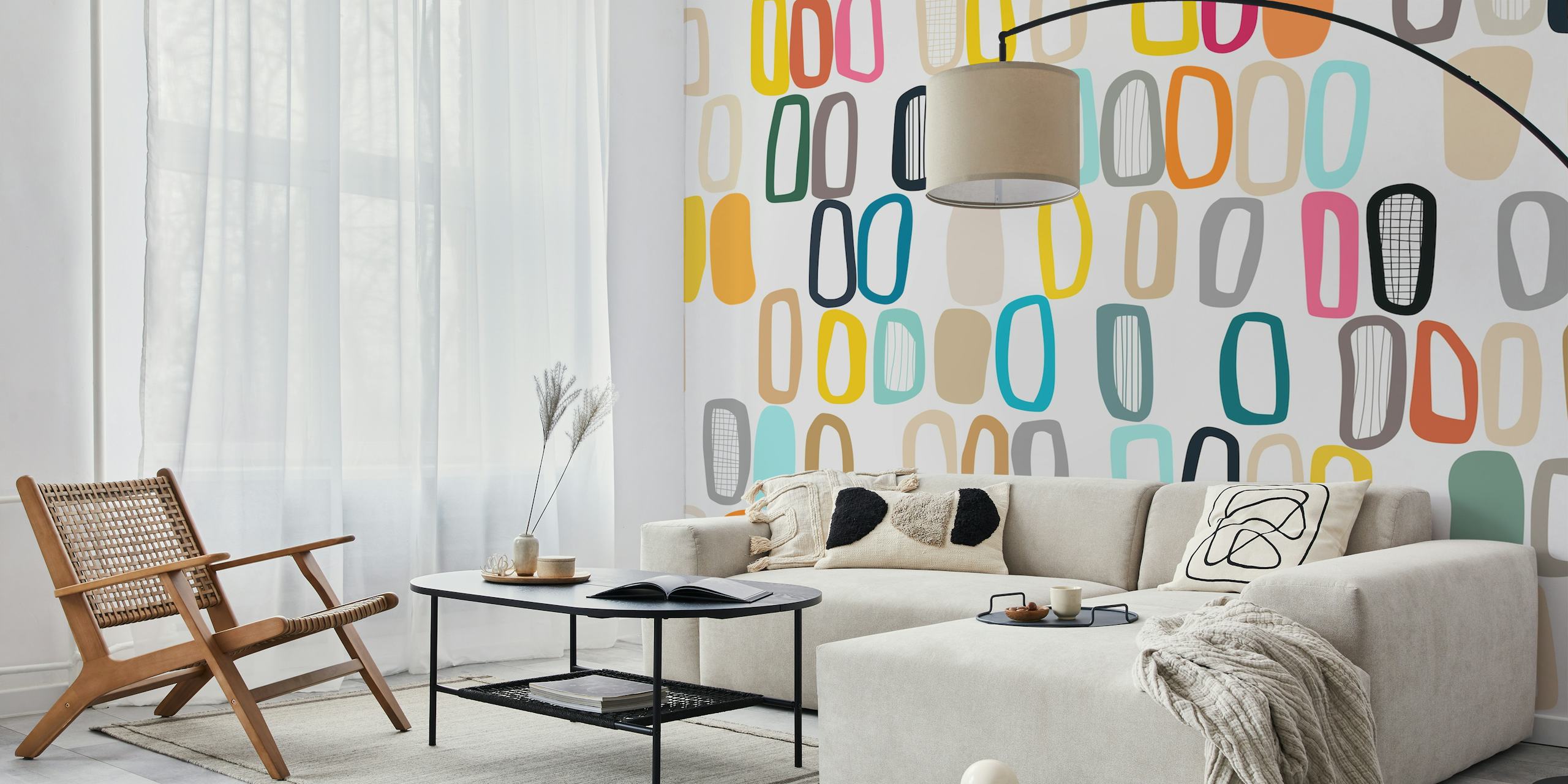 Papier peint mural de formes abstraites multicolores nommé Coloured Pieces 25