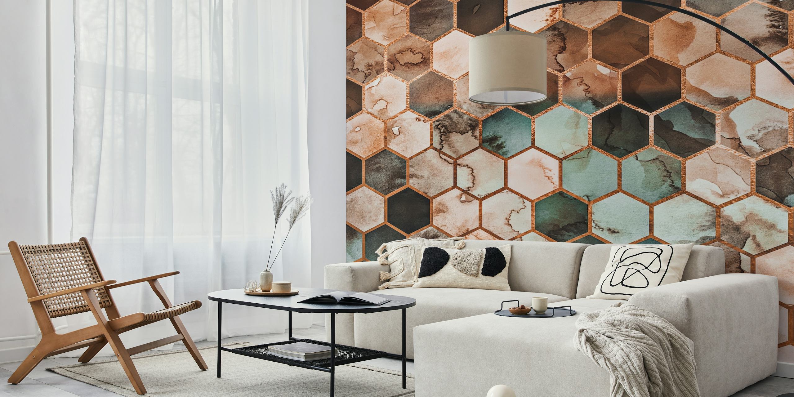 Rugged Marble Copper Teal Diseño De Papel Pintado