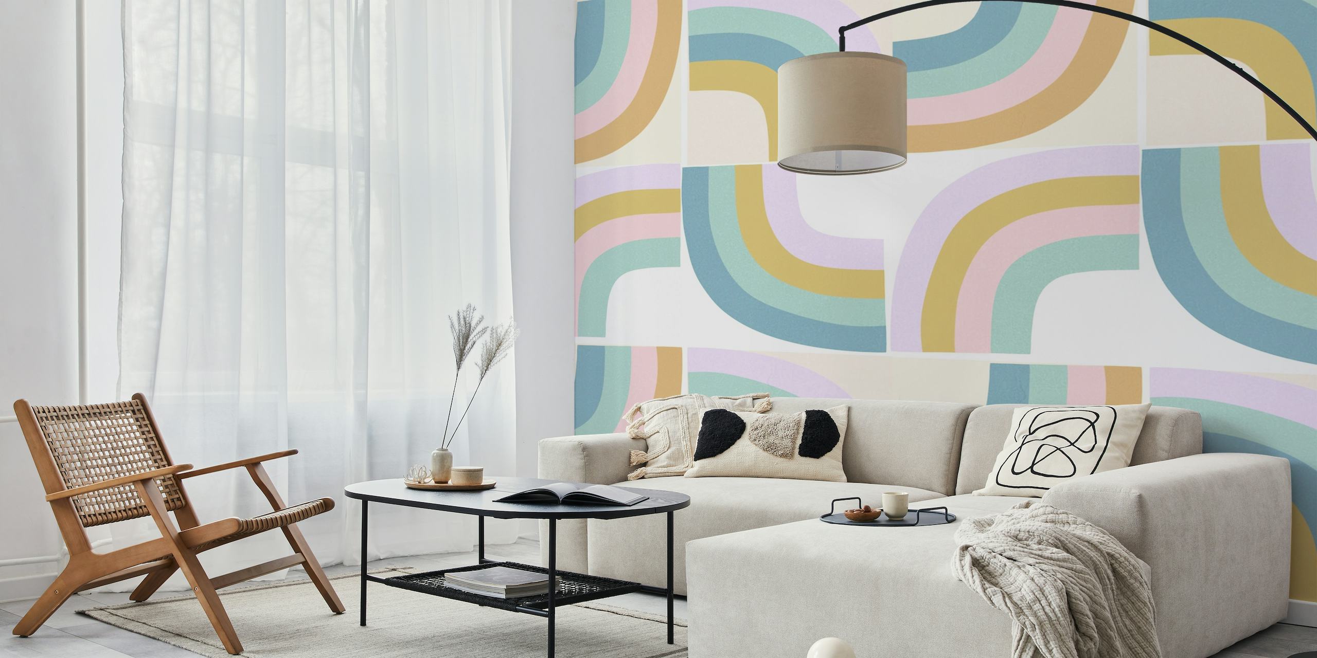 Retro Rainbow Deco Tiles • MURAL Teal and Lilac ταπετσαρία